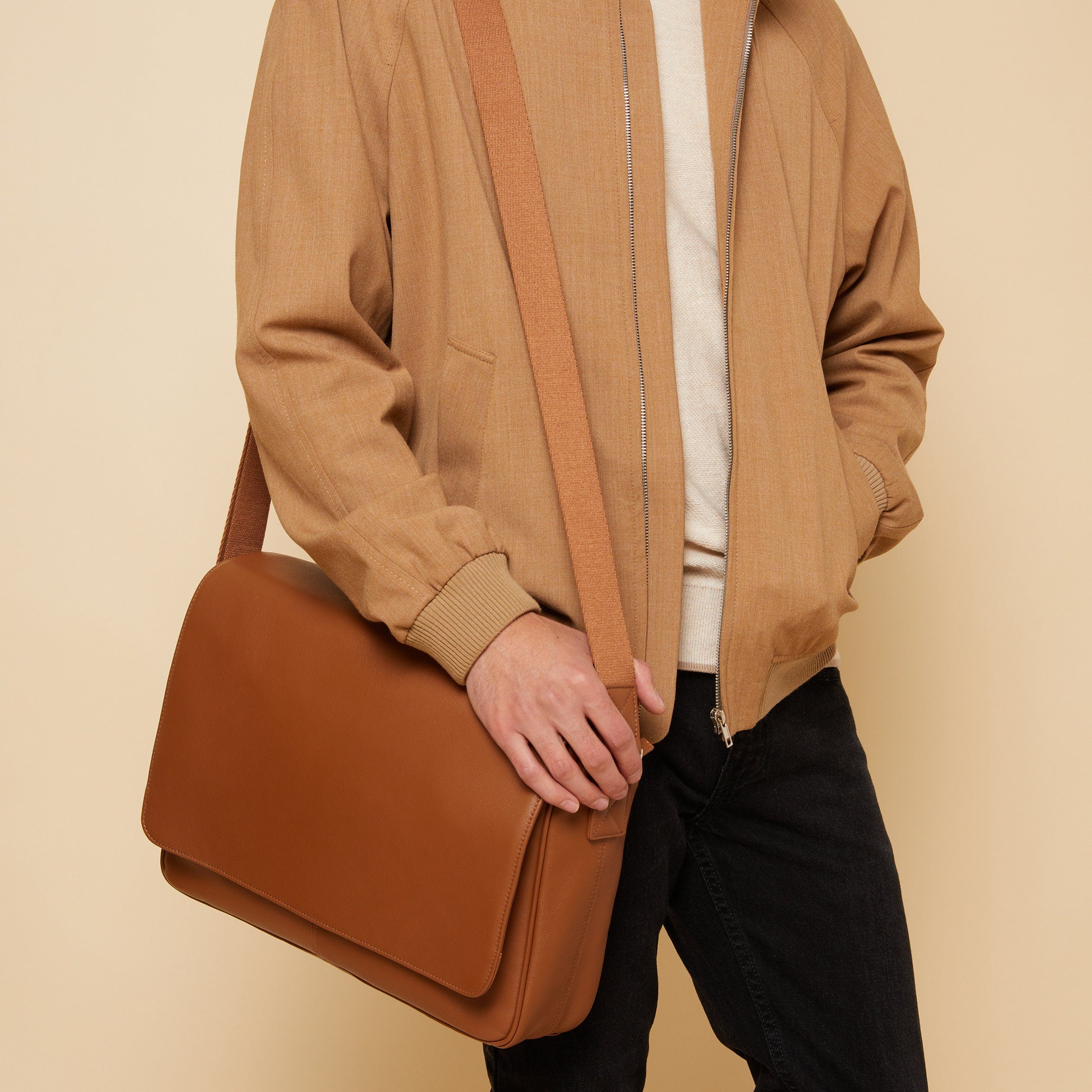 Premium Genuine Leather Laptop Messenger Bag for Men & Women - 15.6 Inch Business Briefcase with Adjustable Strap - Perfect for Work, Travel & Commuting (Cognac)