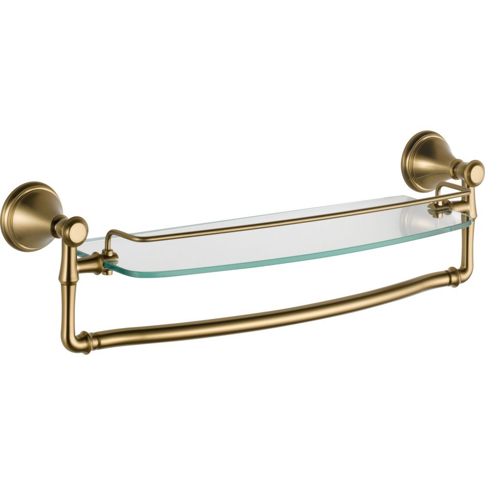 DELTA 79710-CZ 18-Inch Cassidy Glass Bathroom Shelf with Towel Bar in Champagne Bronze - Perfect for Bathroom Storage and Organization