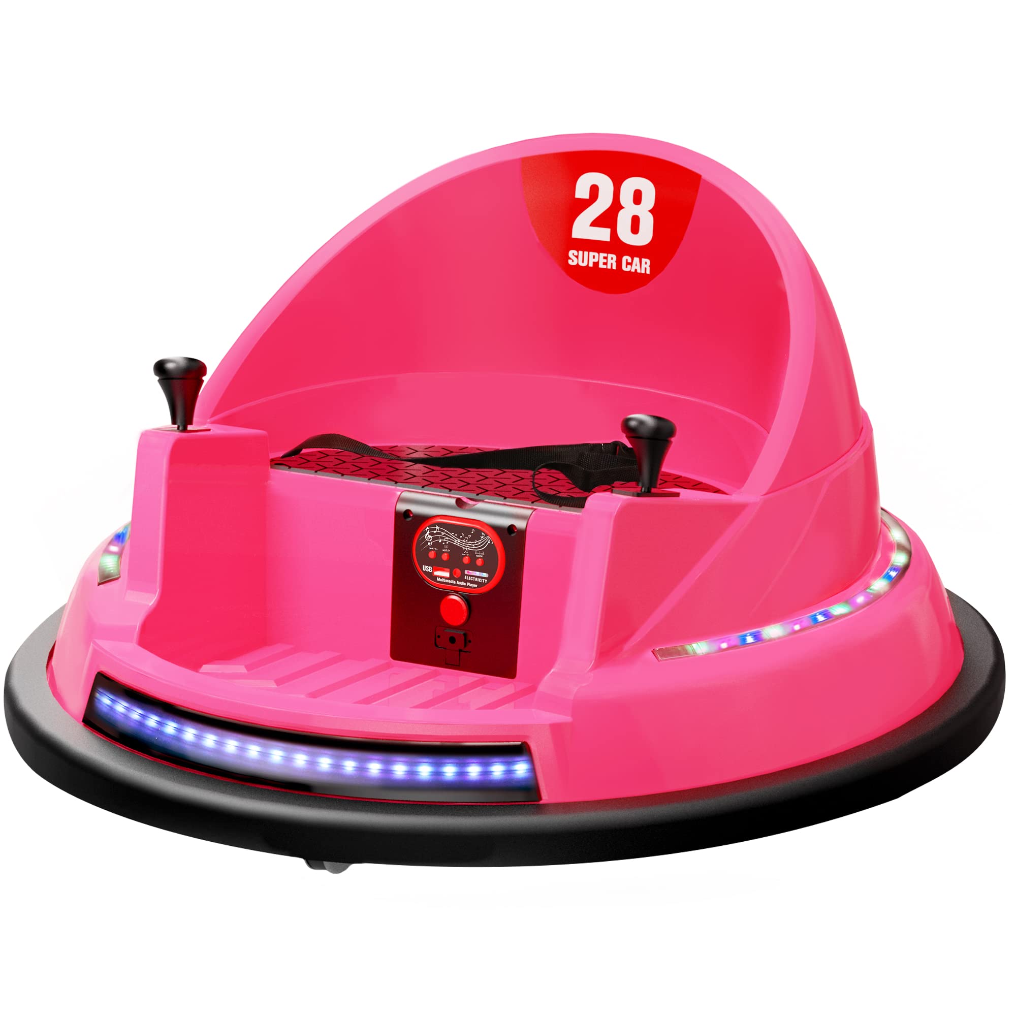 ROOMTEC 12V Kids Ride On Bumper Car with Remote Control - Safe & Certified Electric Toy Car for Toddlers 1-3 Years Old | Flashing LED Lights, Music & 360° Spin | Perfect Birthday Gift for Boys & Girls (Pink) - Indoor & Outdoor Play, Backyard Fun, Party Entertainment