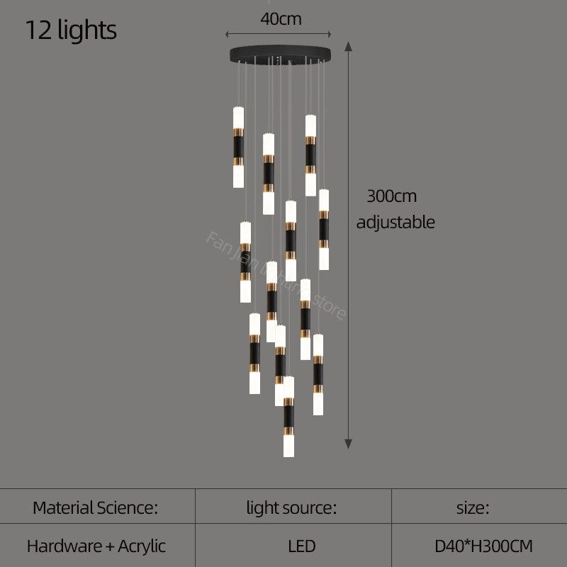 Elegant Acrylic Staircase Chandelier - Modern Crystal-Like Lighting Fixture for Hallway, Foyer & Stairwell Decor