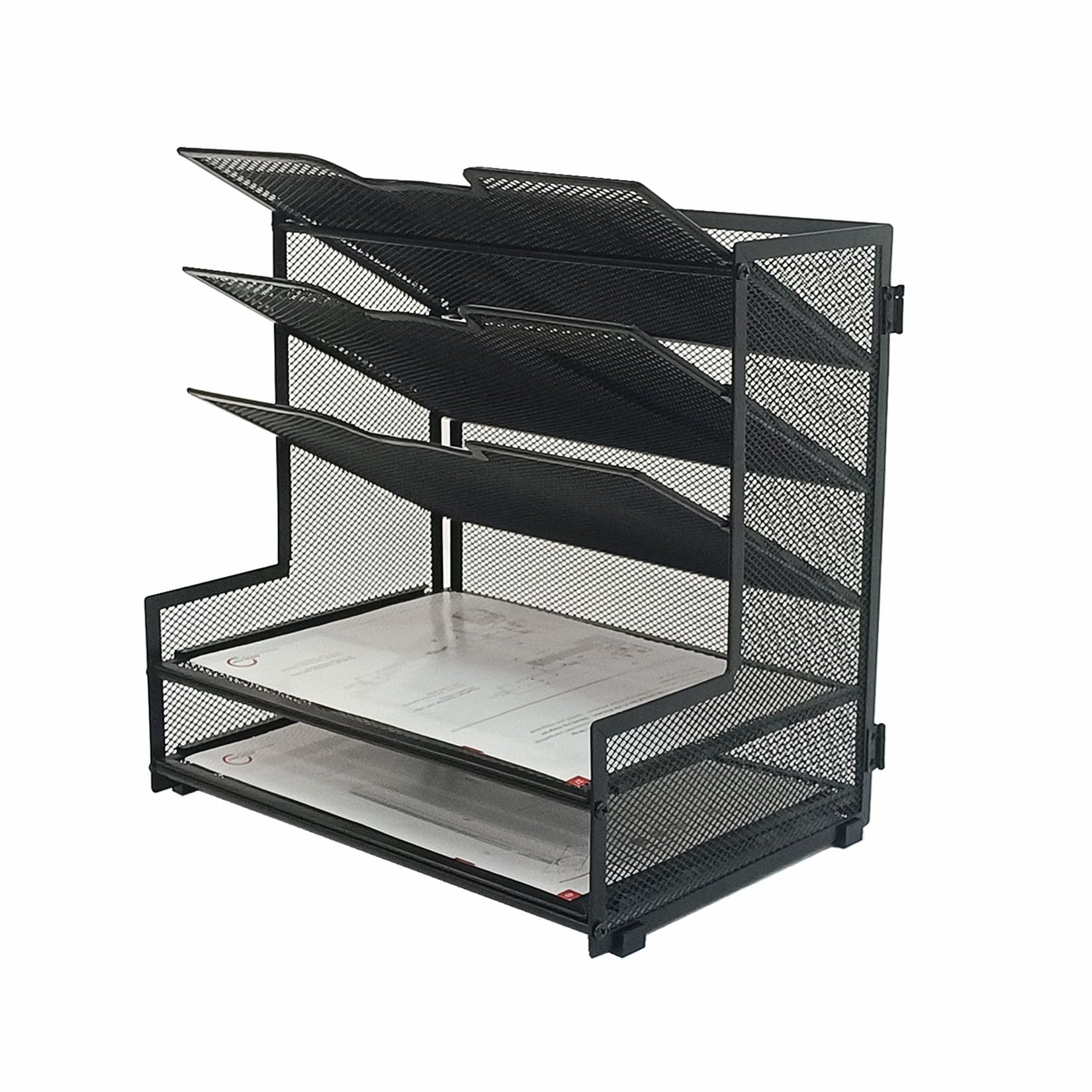 5-Tier Metal Mesh Desk Organizer - Black Office File Holder & Paper Organizer for Home & Office - Perfect for Desk Organization, Document Storage & Workspace Decluttering