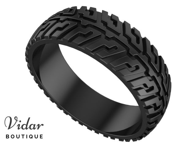 Black Gold Tire Wedding Band for Men - Unique Tungsten Carbide Ring for Grooms, Bikers & Car Enthusiasts - Perfect for Weddings, Anniversaries & Everyday Wear