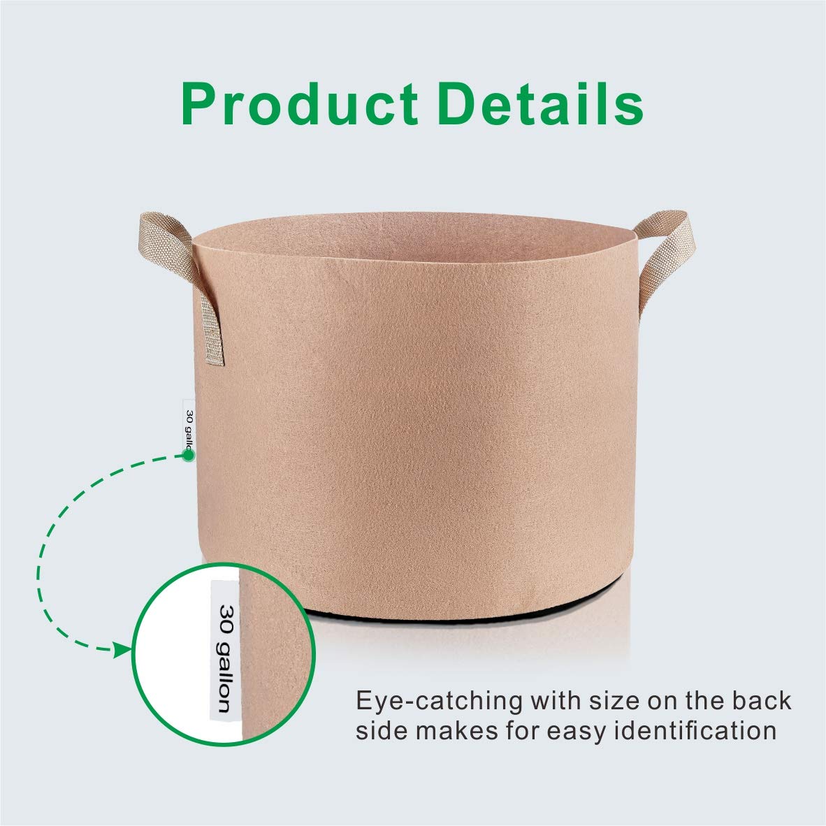 24-Pack 30 Gallon Tan Fabric Grow Bags - Breathable Aeration Pots for Plants, Vegetables, Trees - Ideal for Nursery, Garden & Container Planting - Perfect for Indoor & Outdoor Gardening