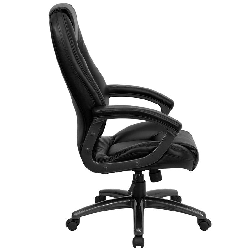 FLASH Jules High Back Black LeatherSoft Executive Swivel Ergonomic Office Chair with Deep Curved Lumbar Support & Adjustable Arms - Perfect for Home Office, Gaming & Workspace Comfort