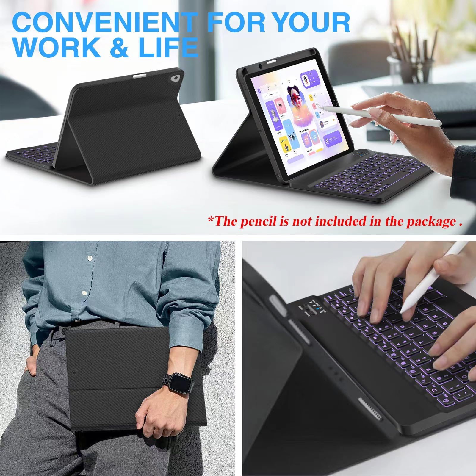 BLUTLOTUS iPad 9th Generation Case with Backlit Wireless Keyboard - Detachable Folio Cover for 10.2