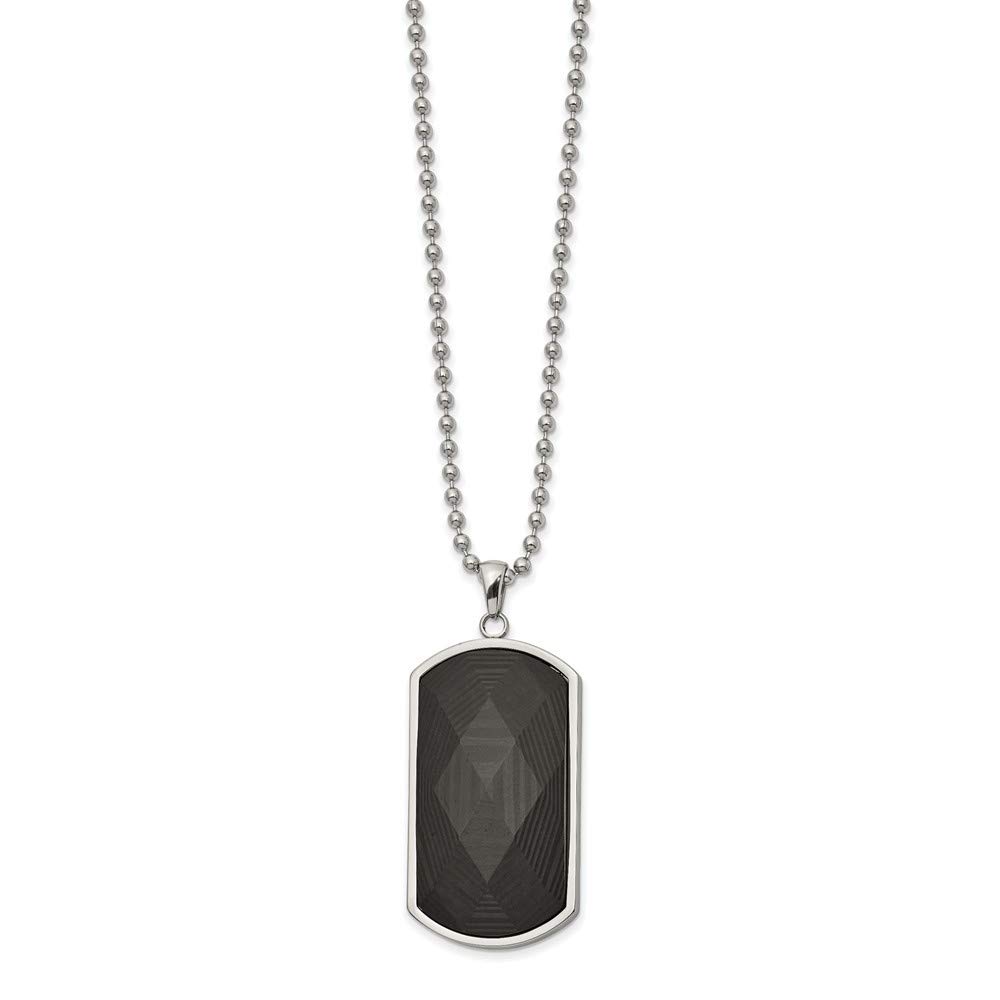 Engravable Stainless Steel Dog Tag Necklace with Black Carbon Fiber Inlay - 22.86mm Wide Pet ID Tag, Personalized Jewelry Gift for Women - Perfect for Pet Lovers, Memorial Keepsakes & Unique Fashion Accessories