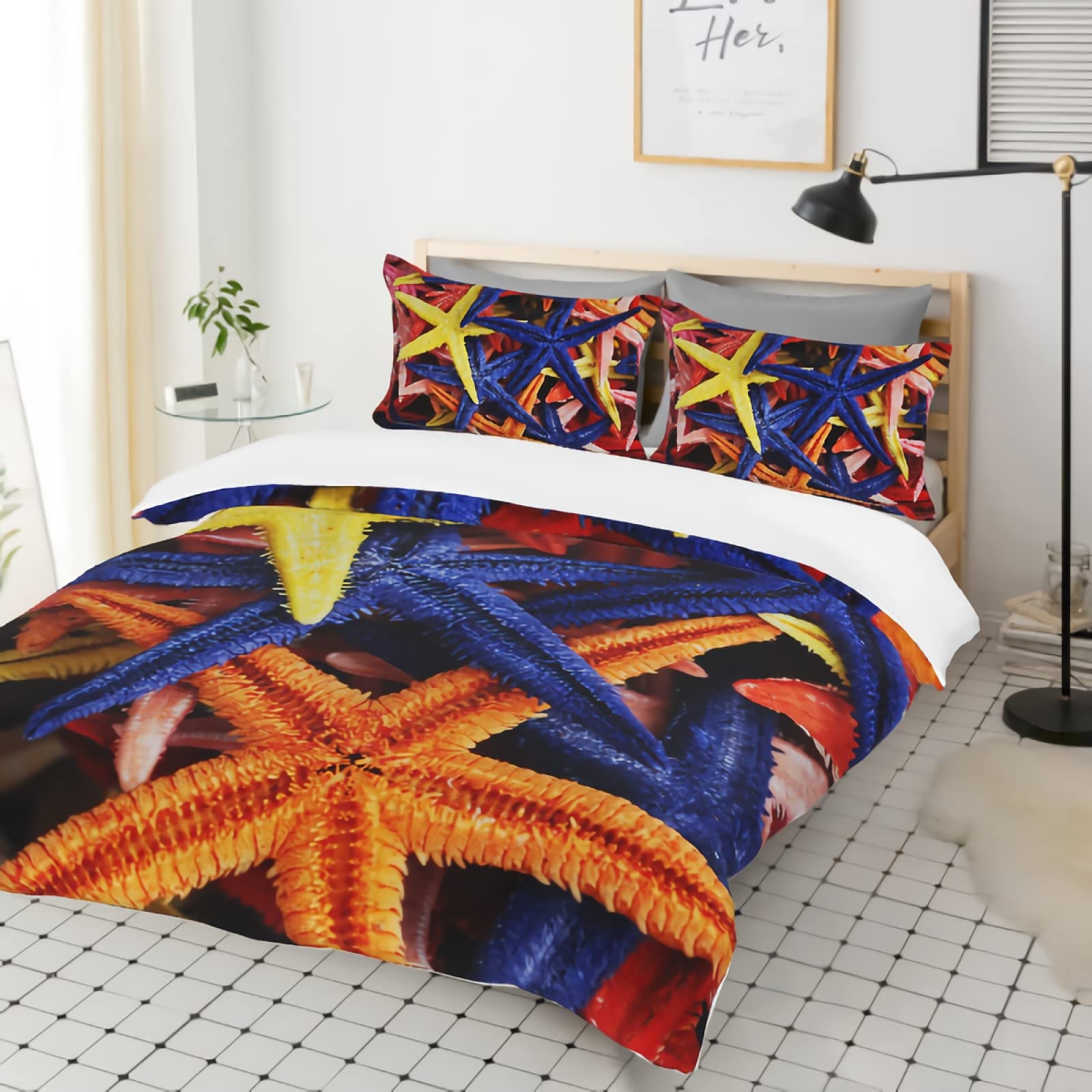 GREDBH Full Starfish Duvet Cover Set - 3 Piece Ocean Theme Bedding with 2 Pillowcases | 100% Soft Microfiber | Sea Star Print Beach Decor | Perfect for Coastal Bedrooms, Guest Rooms & Vacation Homes