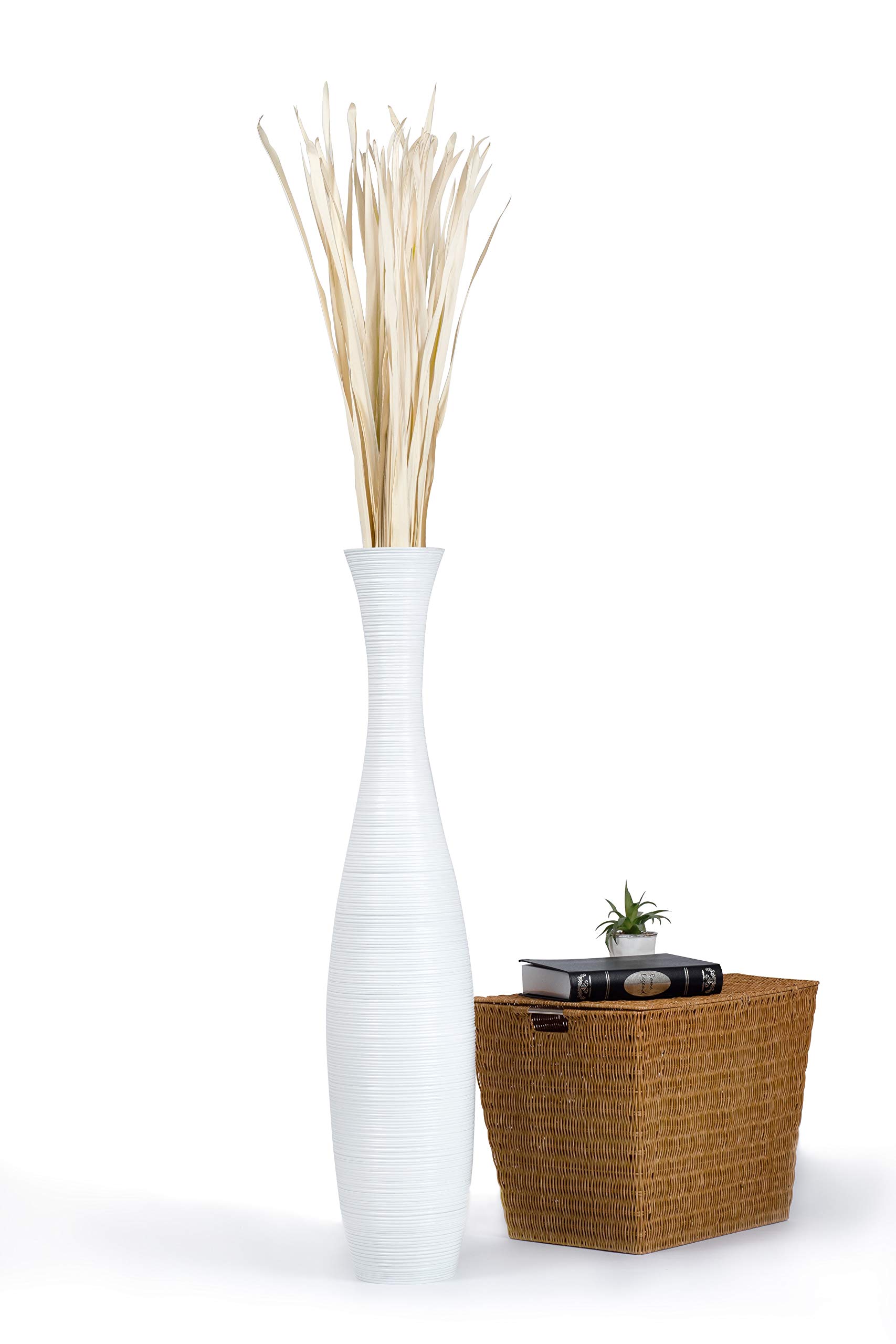 Large White Wooden Floor Vase - 41 Inch Tall Farmhouse Decor for Flowers, Fake Plants & Pampas Grass - Perfect for Living Room, Bedroom & Entryway Decor