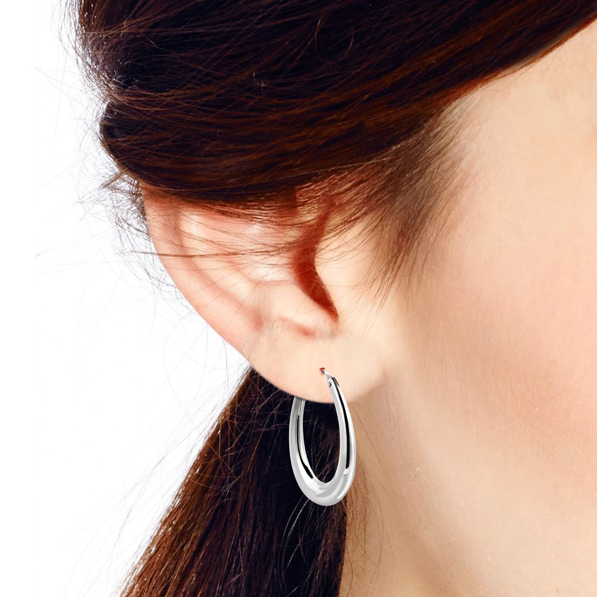 AeraVida 24mm Shiny Oval Teardrop Hoop Earrings for Women - .925 Sterling Silver Minimalist Hoops - Elegant Everyday Jewelry for Casual Wear, Office & Special Occasions - Perfect Gift for Daughter, Wife & Friends