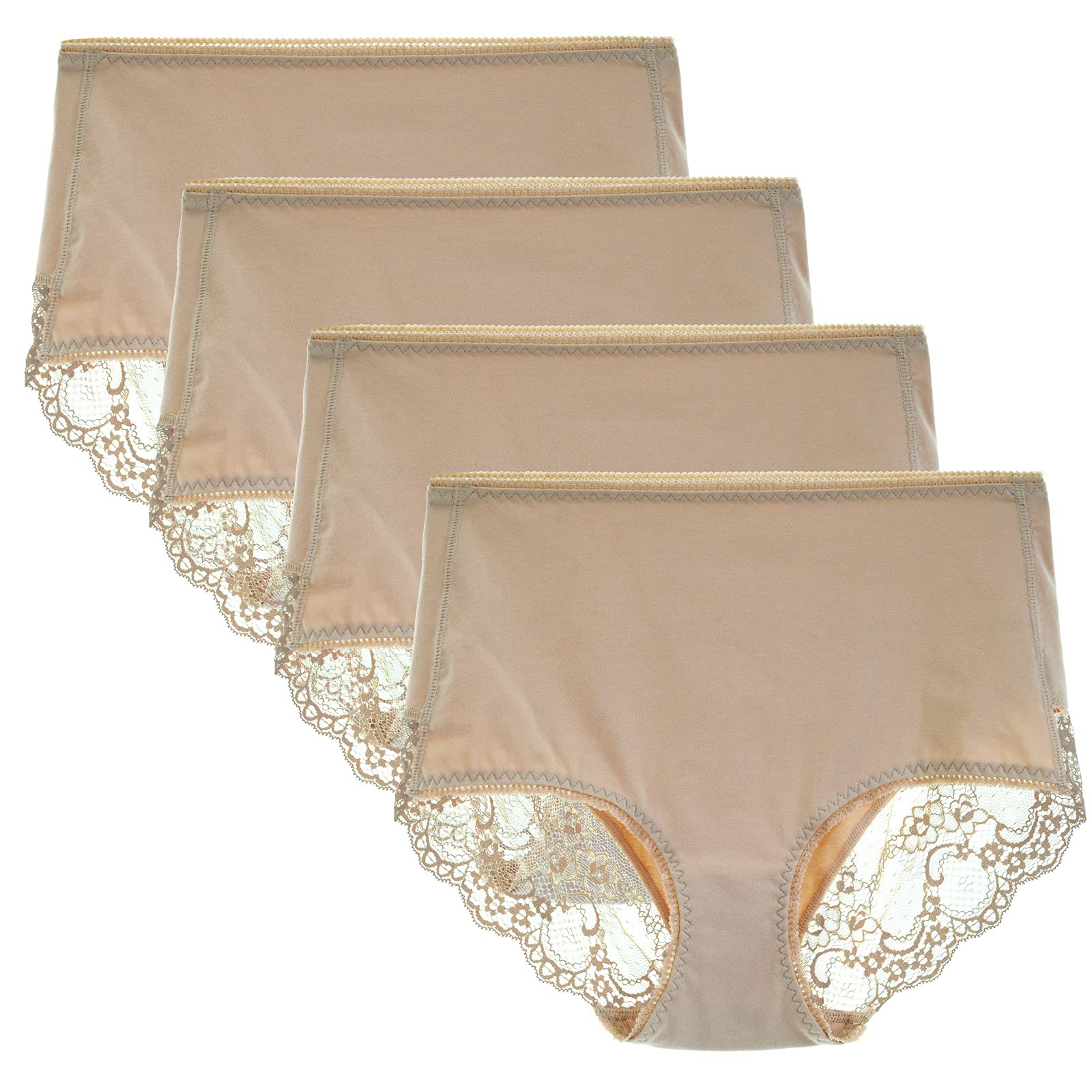 Women's High Waisted Cotton Lace Underwear - Comfortable Full Coverage Briefs No Roll Panties Multipack (3/5 Pack) for Daily Wear, Sleep & Special Occasions