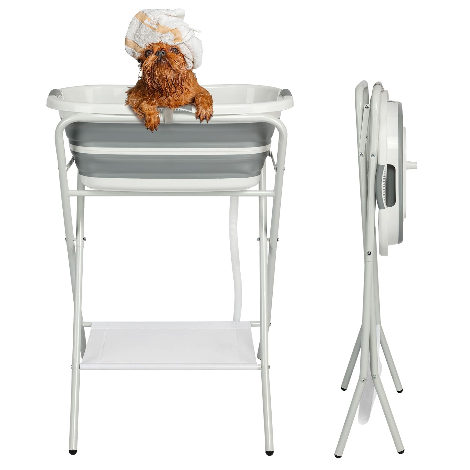 2-in-1 Foldable Dog Bath Tub - Elevated Portable Pet Washing Station for Small Dogs & Cats | Collapsible Shower Bathtub for Indoor Bathroom, Outdoor Use & Pet Stores (Grey) | Perfect for Home Grooming, Travel & Professional Pet Care