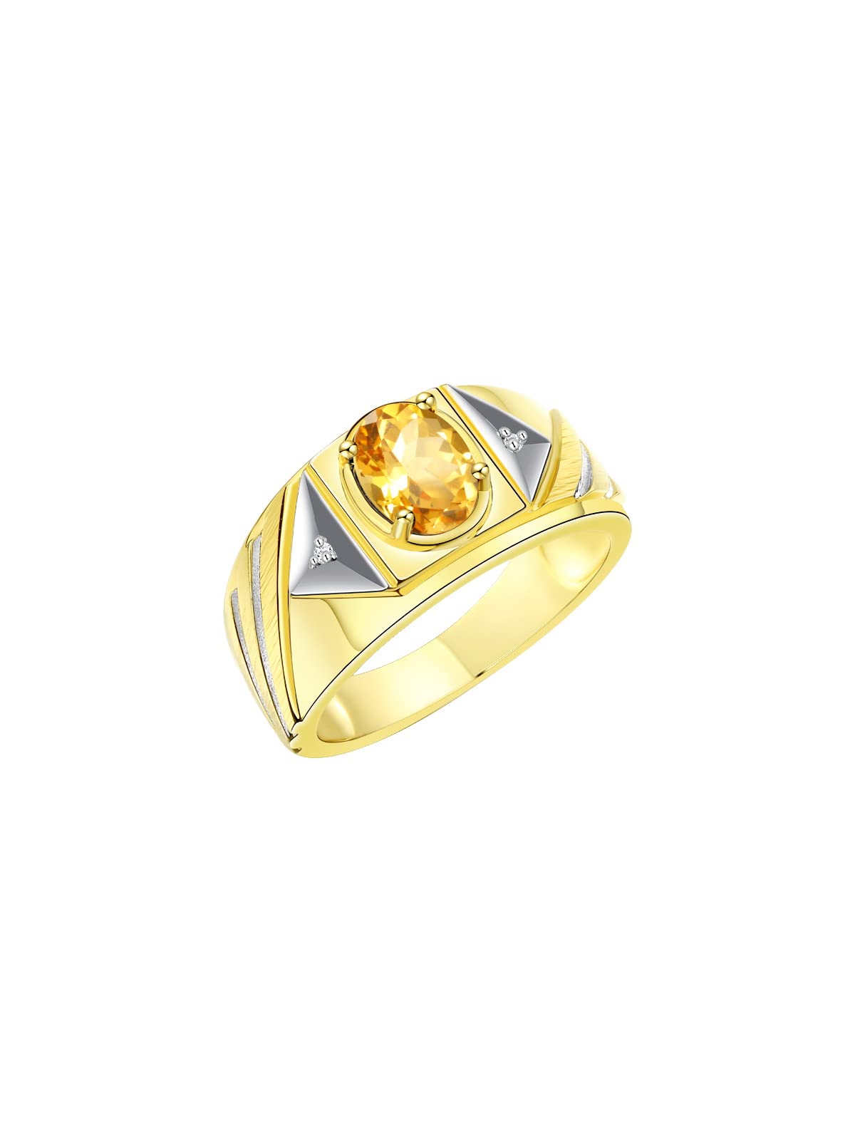 Men's Gold Plated Silver Ring with Oval Gemstone & Diamonds - Perfect for Birthdays & Gifts