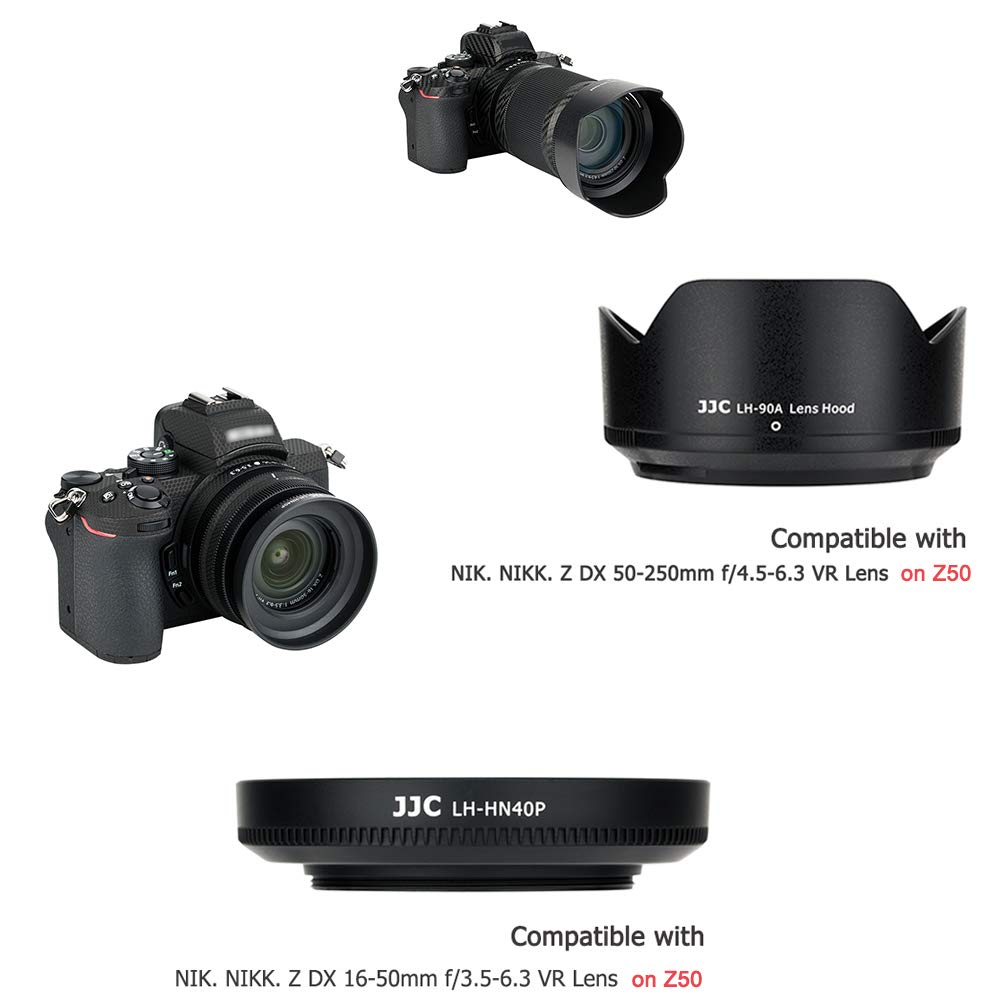 JJC Lens Hood Set Compatible with Nikon Z50 Camera - Replacement for HN-40 & HB-90A - Fits Nikkor Z DX 16-50mm F/3.5-6.3 VR & 50-250mm F/4.5-6.3 VR Lenses - Perfect for Outdoor Photography and Travel Shooting