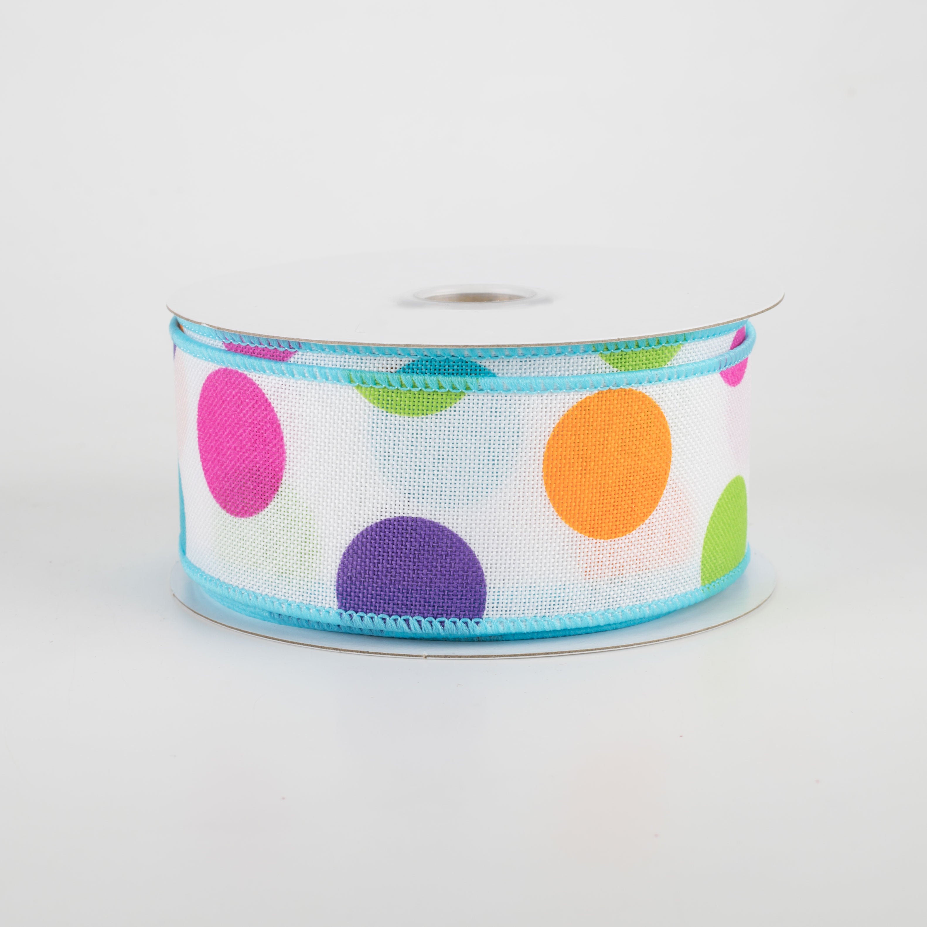 1.5 Inch Multi-Color Polka Dot Ribbon - White & Turquoise Decorative Ribbon (10 Yards) for Gift Wrapping, Crafts, and Party Decorations