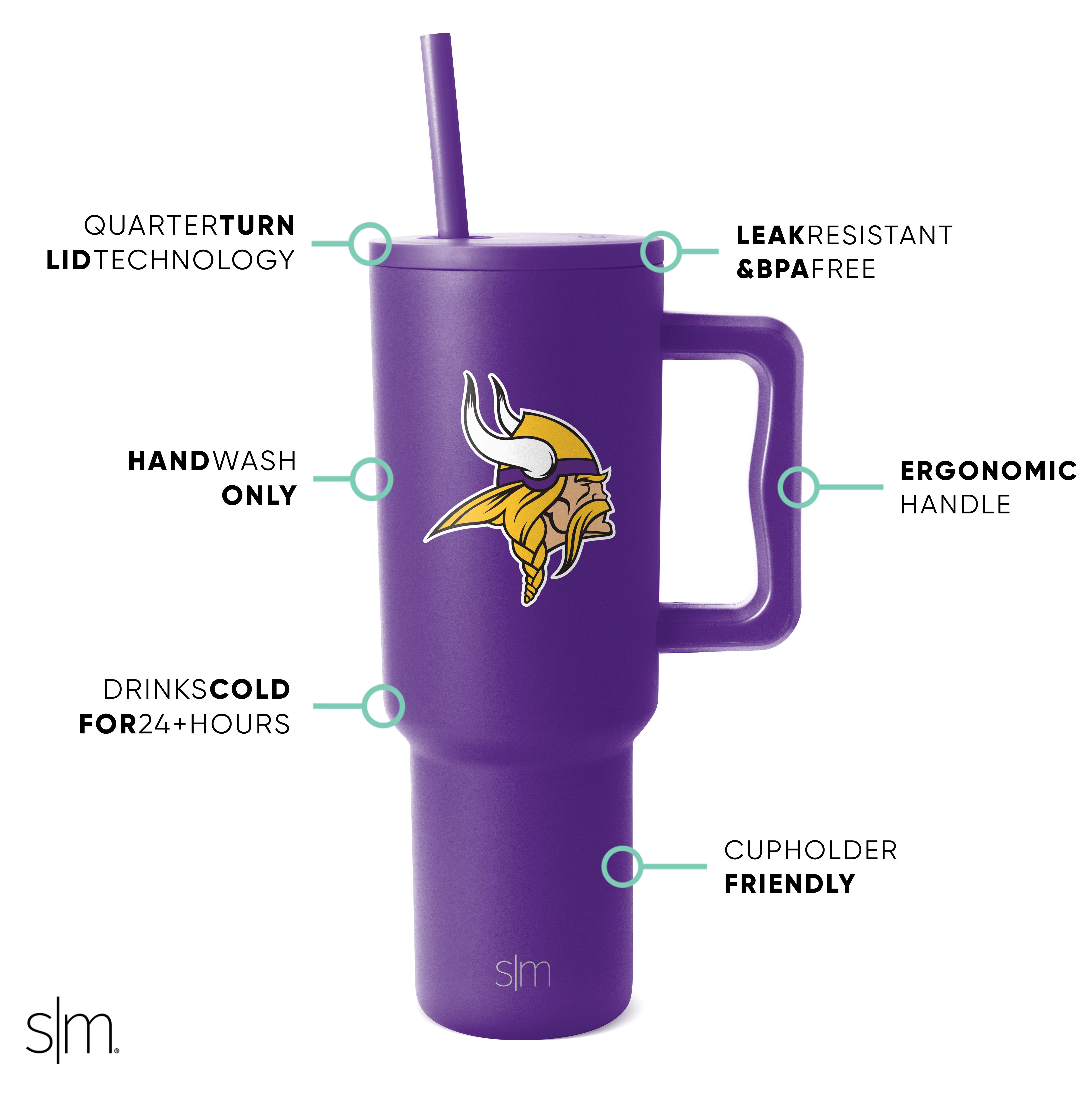 NFL Trek Tumbler - 20oz Insulated Stainless Steel Water Bottle with Lid & Straw - Perfect for Football Games, Gym & Outdoor Activities