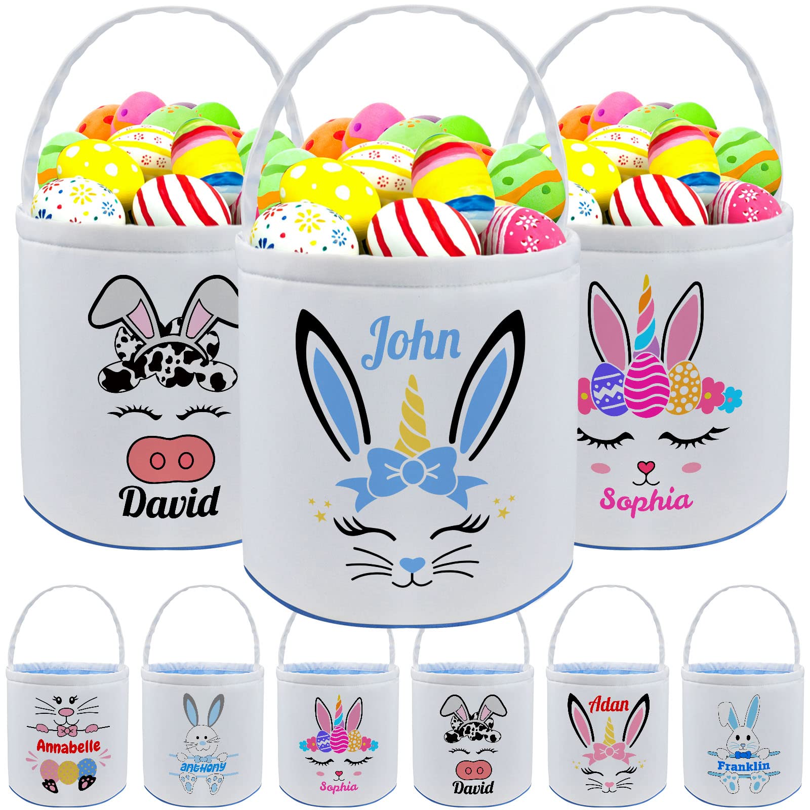 Personalized Easter Basket with Name - Custom Canvas Easter Bunny Bucket Gift for Boys & Girls - Perfect for Easter Egg Hunts, Party Favors & Spring Celebrations