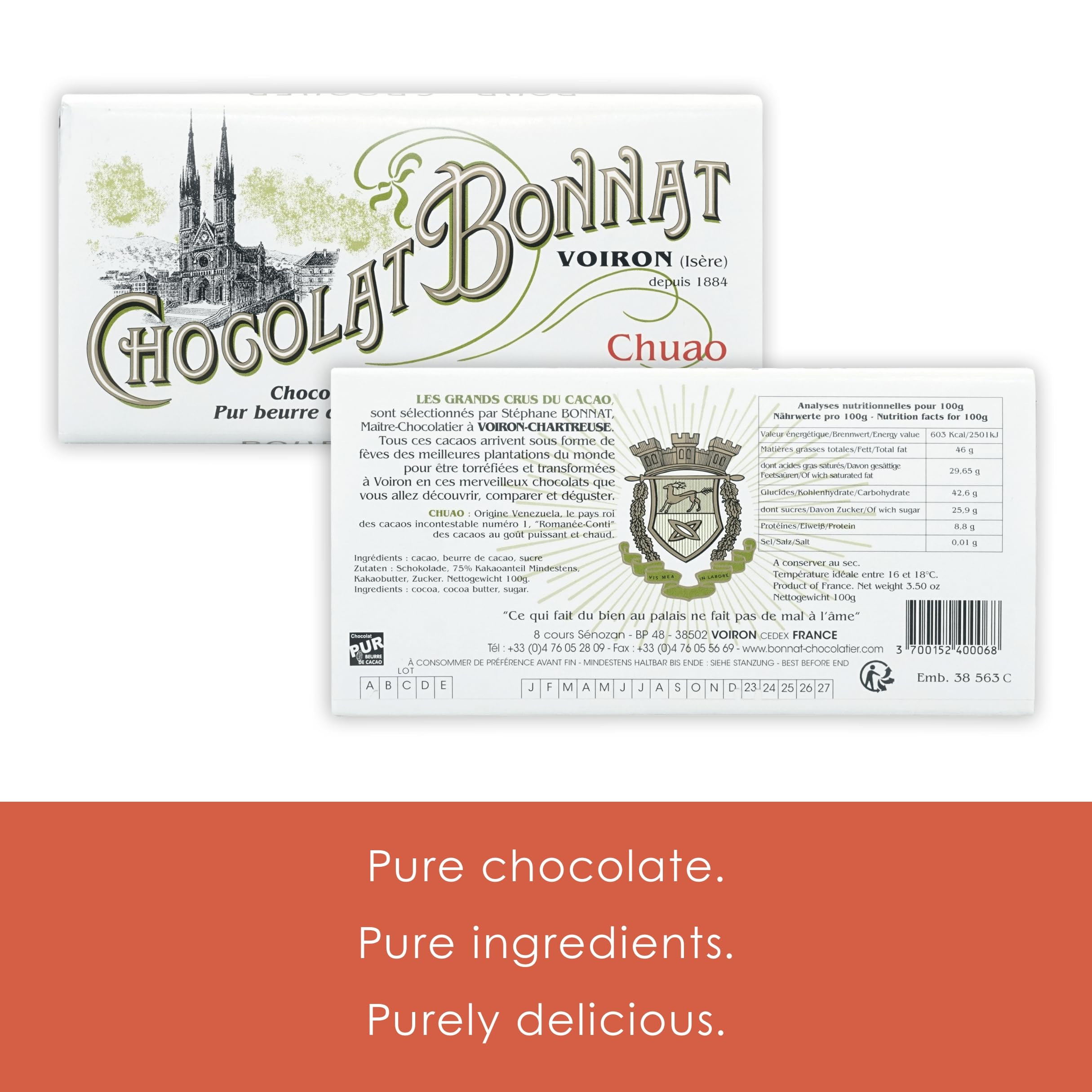 Bonnat Chuao Venezuela 75% Dark Chocolate Bar 5-Pack | Premium French Bean-to-Bar Chocolate | Family-Owned, Soy-Free, Gluten-Free, Vegan & Kosher | Perfect for Gifts, Desserts & Gourmet Snacking