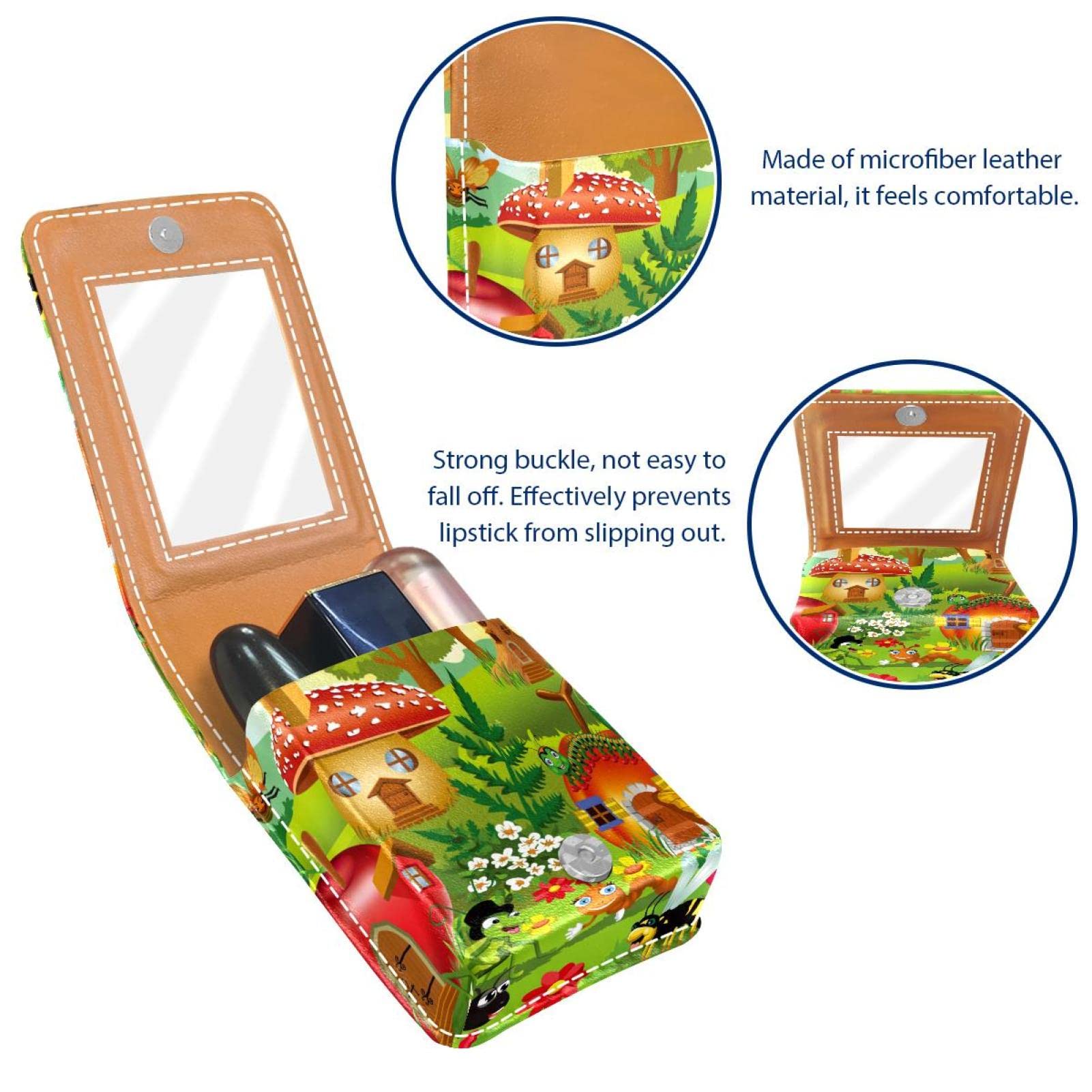 Personalized Lipstick Case - Portable Makeup Bag & Cosmetic Pouch Organizer with Cute Cartoon Designs (Insect, Mushroom, Caterpillar, Butterfly) - Perfect for Travel, Daily Use & Gift Giving