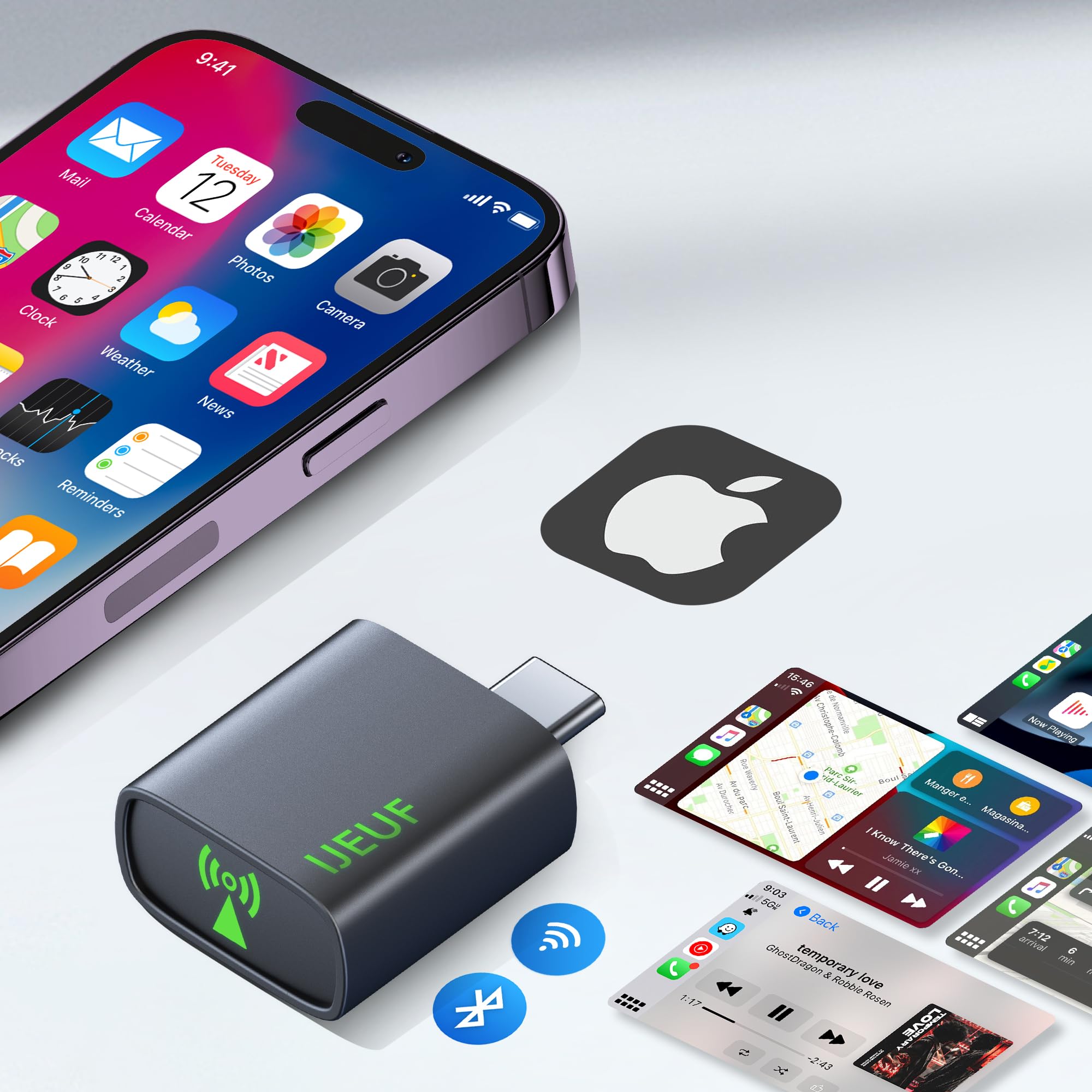 Wireless CarPlay Adapter for iPhone - Mini Plug & Play CarPlay Dongle with Instant Connection, Hi-Fi Sound & HD Video, Compatible with iOS 10+ & Cars 2018+ (Perfect for Commuting, Road Trips & Hands-Free Driving)