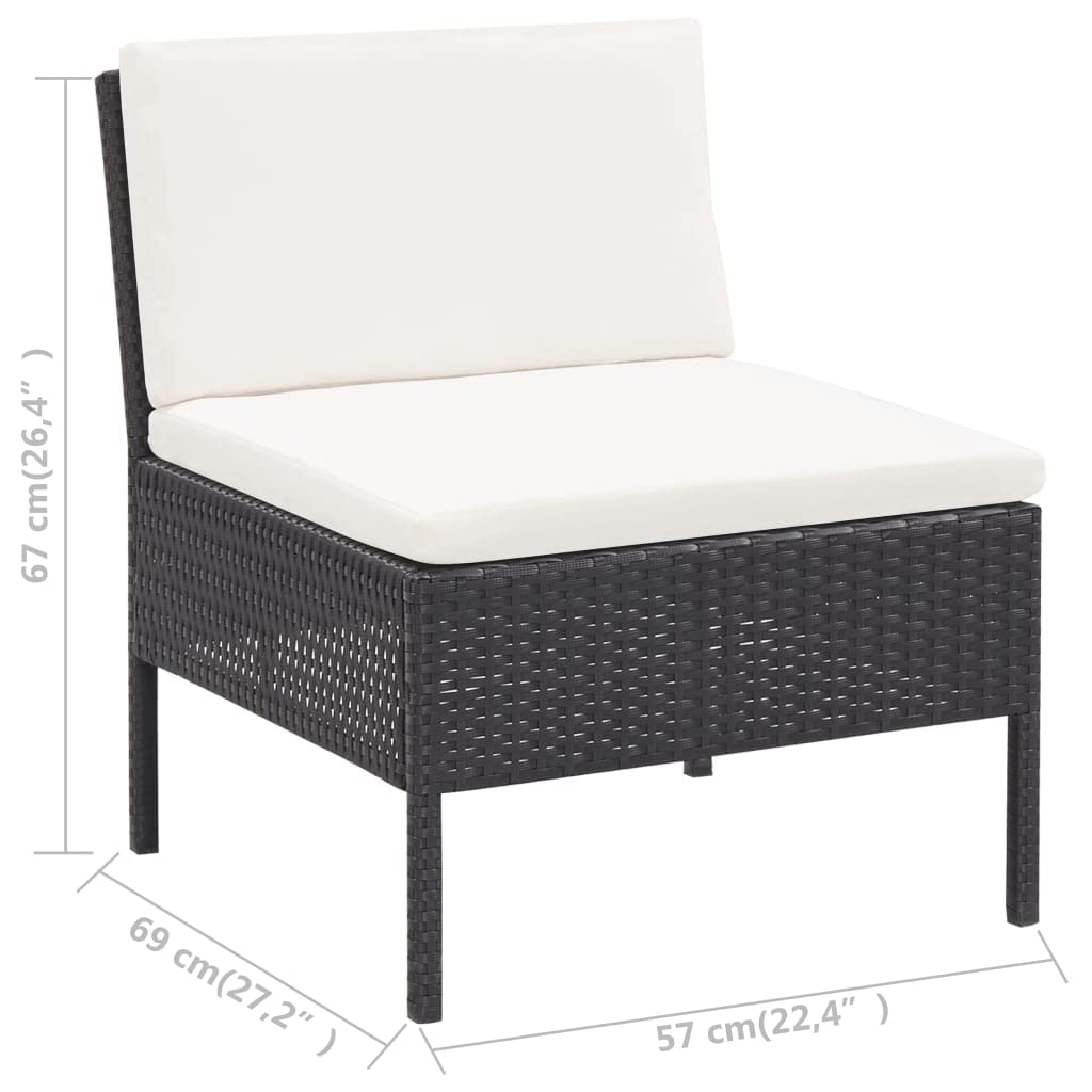 vidaXL 3-Piece Patio Lounge Set with Cushions - Black & Cream White Outdoor Furniture - Durable Poly Rattan & Powder-Coated Steel Frame - Perfect for Backyard, Poolside & Garden Relaxation