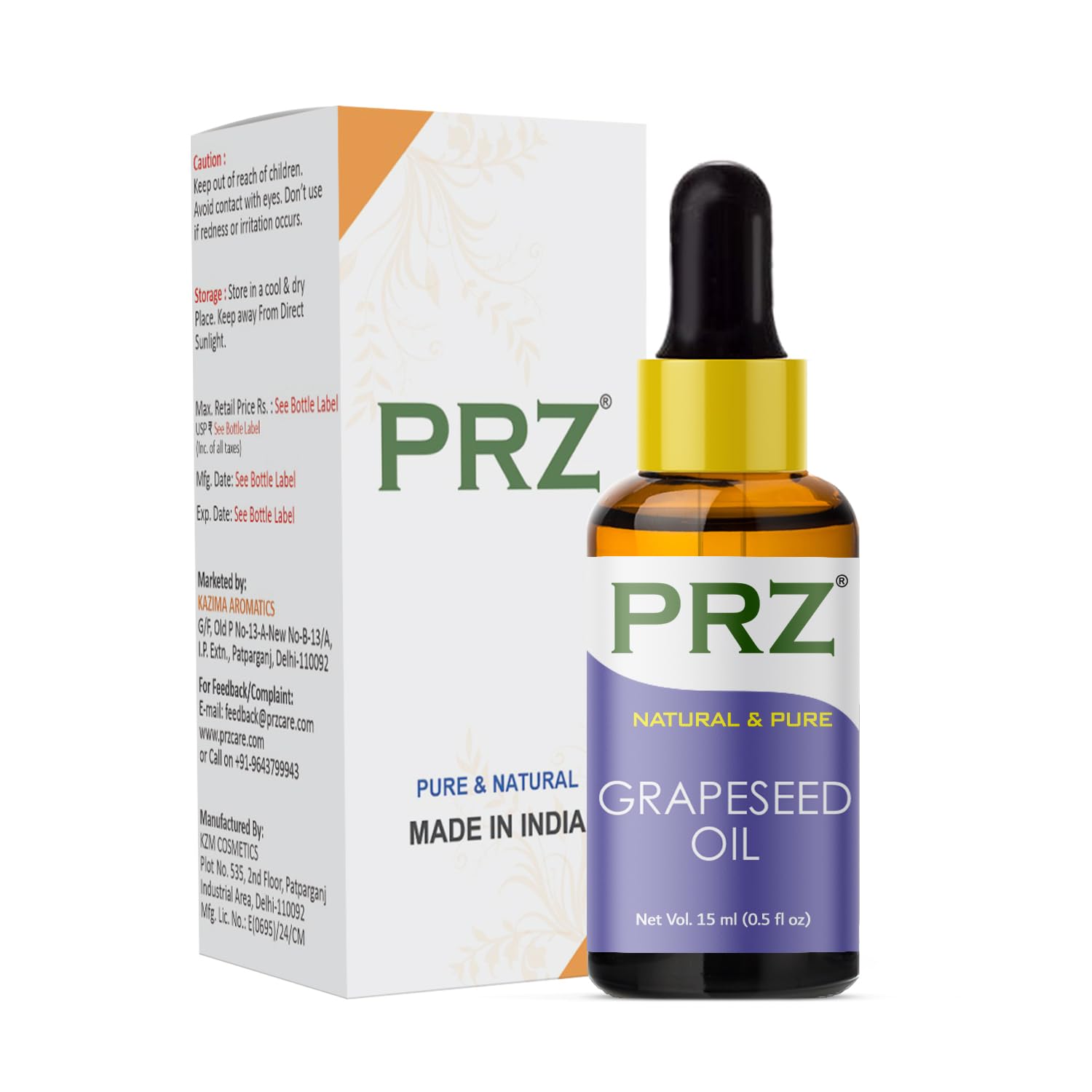Pure Grapeseed Oil Cold Pressed - 15ml for Skin, Hair & Massage Care