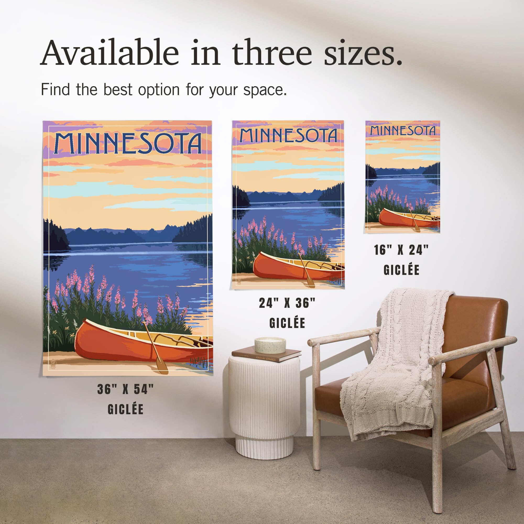 Lantern Press 16x24 Inch Giclee Art Print - Minnesota Canoe Lake Landscape Wall Decor | Perfect for Living Room, Bedroom & Office