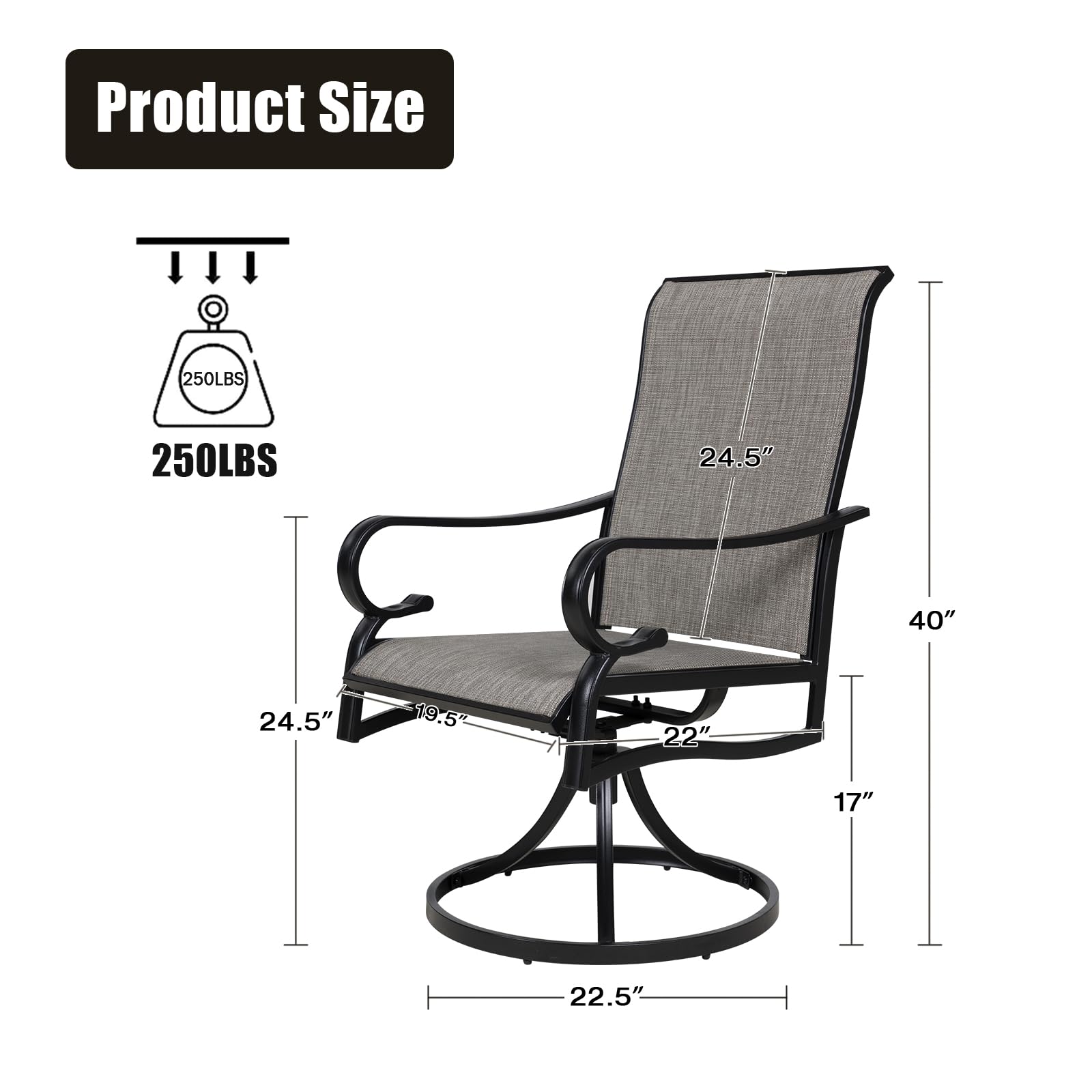 MEOOEM 4-Piece Patio Dining Chairs Set - Outdoor Swivel Bistro Chairs with High Back & Textilene Fabric - Weather-Resistant Garden Furniture for Backyard, Poolside & Restaurant Use