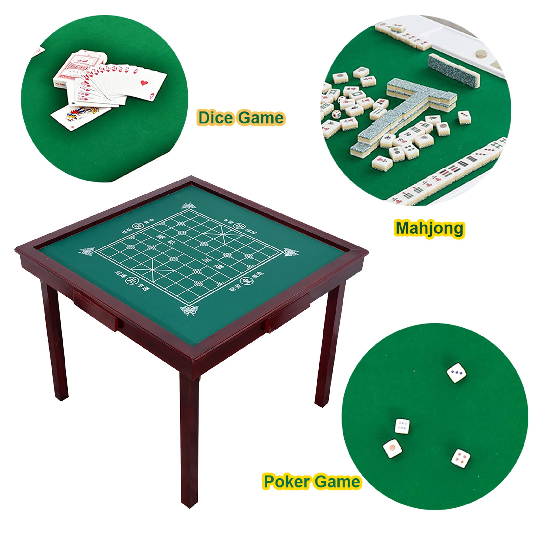 Foldable Wooden Mahjong Table with Drawer - 35