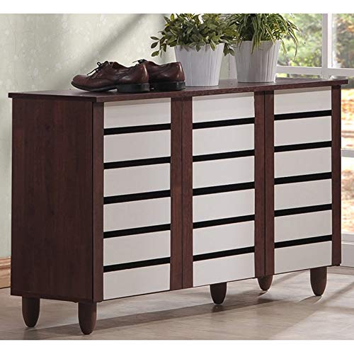 Modern 3-Door Shoe Cabinet with Drawers - Brown/White Oak Wood Finish for Entryway, Bedroom & Closet Organization | Contemporary Storage Solution for Shoes & Accessories