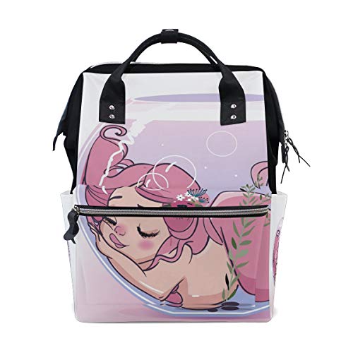 **MERRYSUGAR Little Mermaid Pink Diaper Backpack - Multifunctional Baby Travel Bag for Moms, Waterproof & Spacious | Perfect for Daycare, Outings & Family Trips**