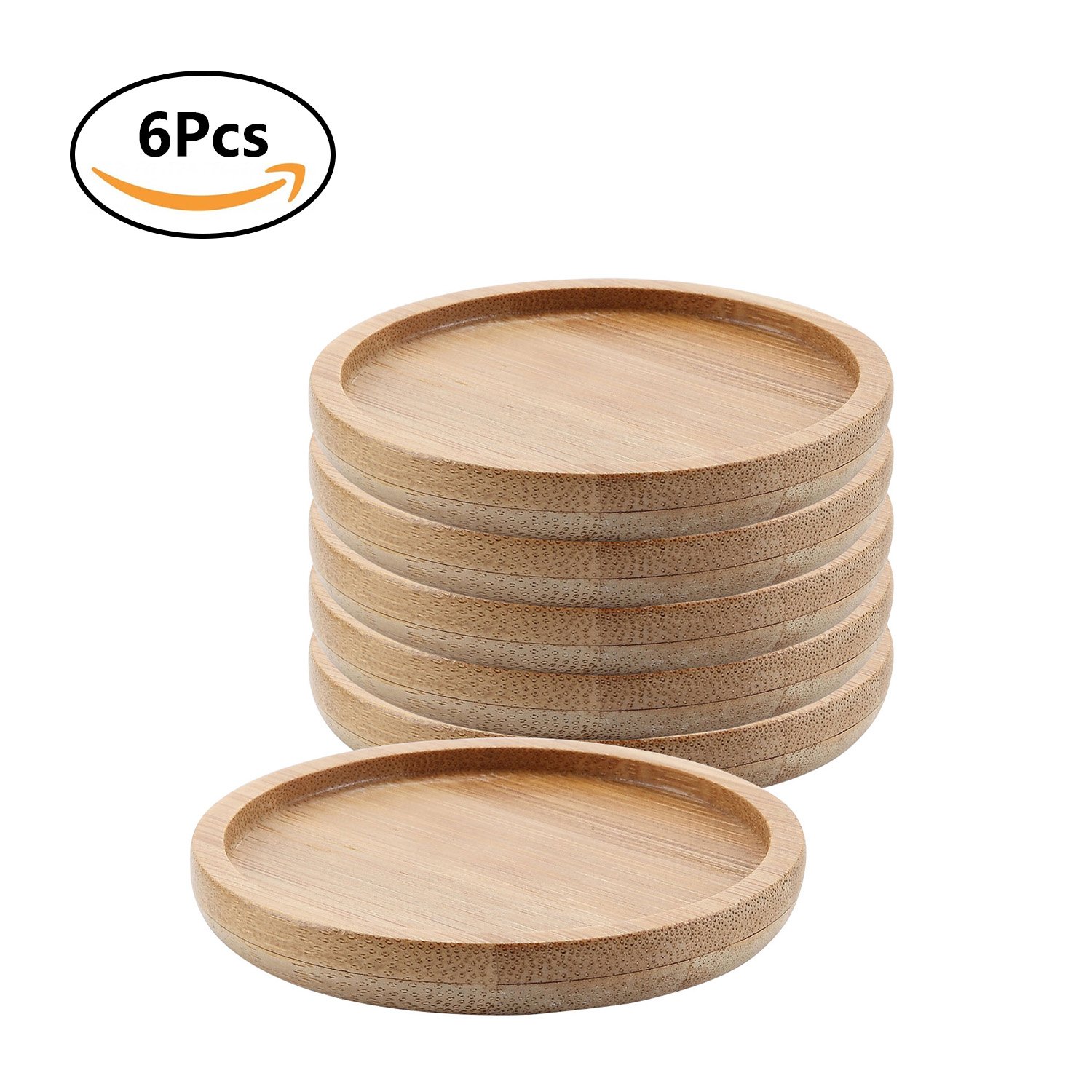 2.5 Inch Bamboo Planter Pot with Saucer - Set of 6 Small Round Succulent Planters with Drainage Tray | Perfect for Indoor Plants, Office Decor, and Home Gardening Accessories