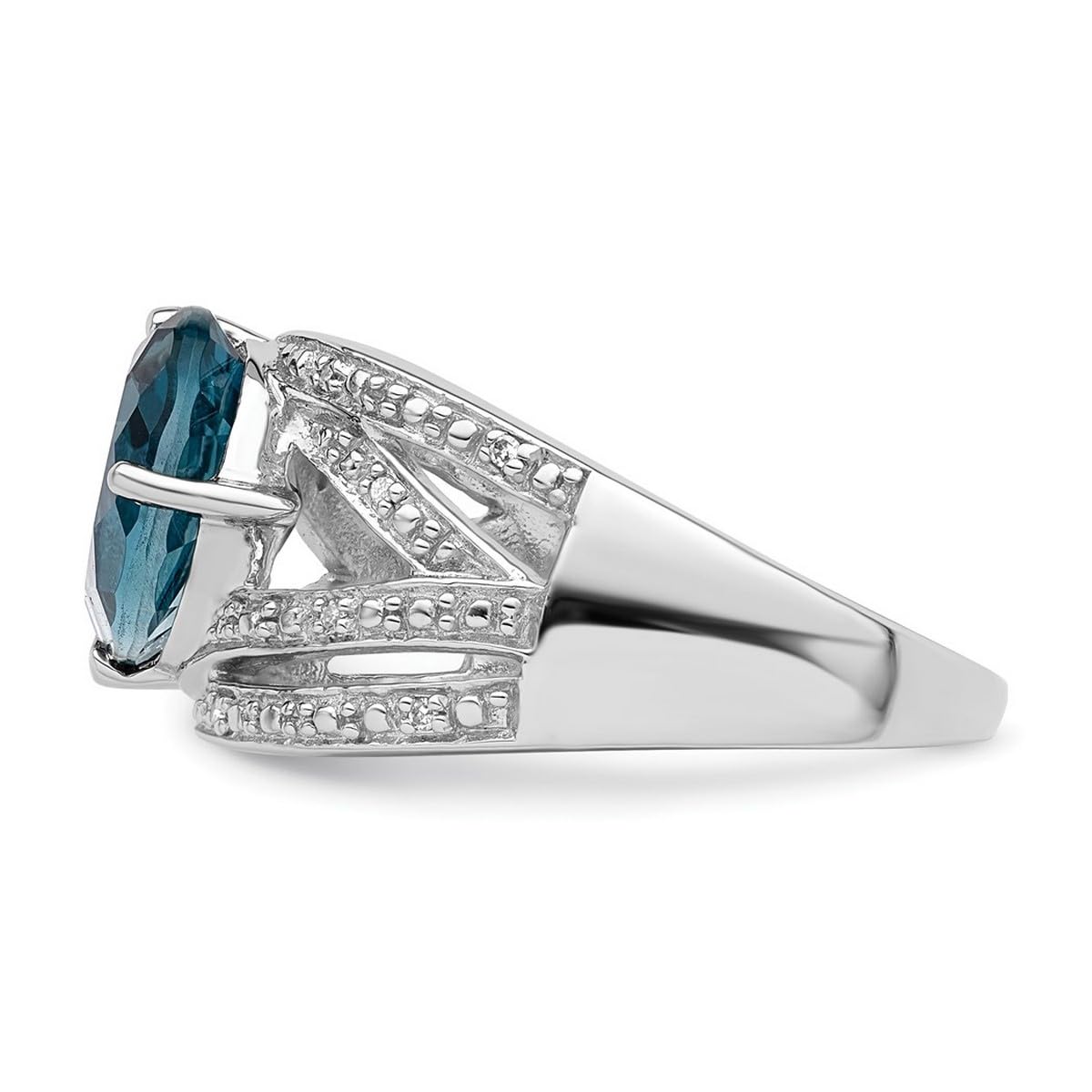 925 Sterling Silver Rhodium Plated Diamond & London Blue Topaz Ring for Women - 2mm Wide Elegant Wedding Band, Anniversary Gift, Birthday Jewelry, Everyday Wear