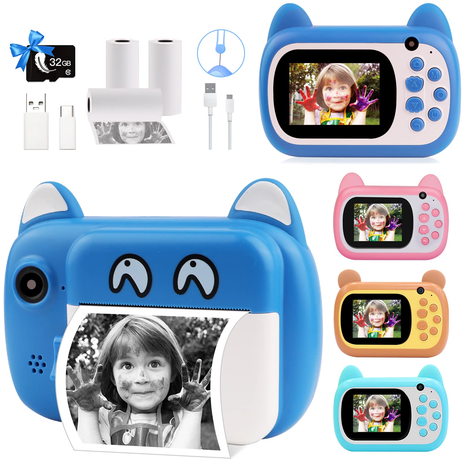 TOYOGO Instant Print Camera for Kids - Upgraded Digital Selfie Camera with 3 Rolls Print Paper, 1000mAh Battery, Dual Lens & 1080P HD Video - Perfect Birthday Gift for Boys & Girls | Fun for Parties, Travel & Family Memories (Blue)