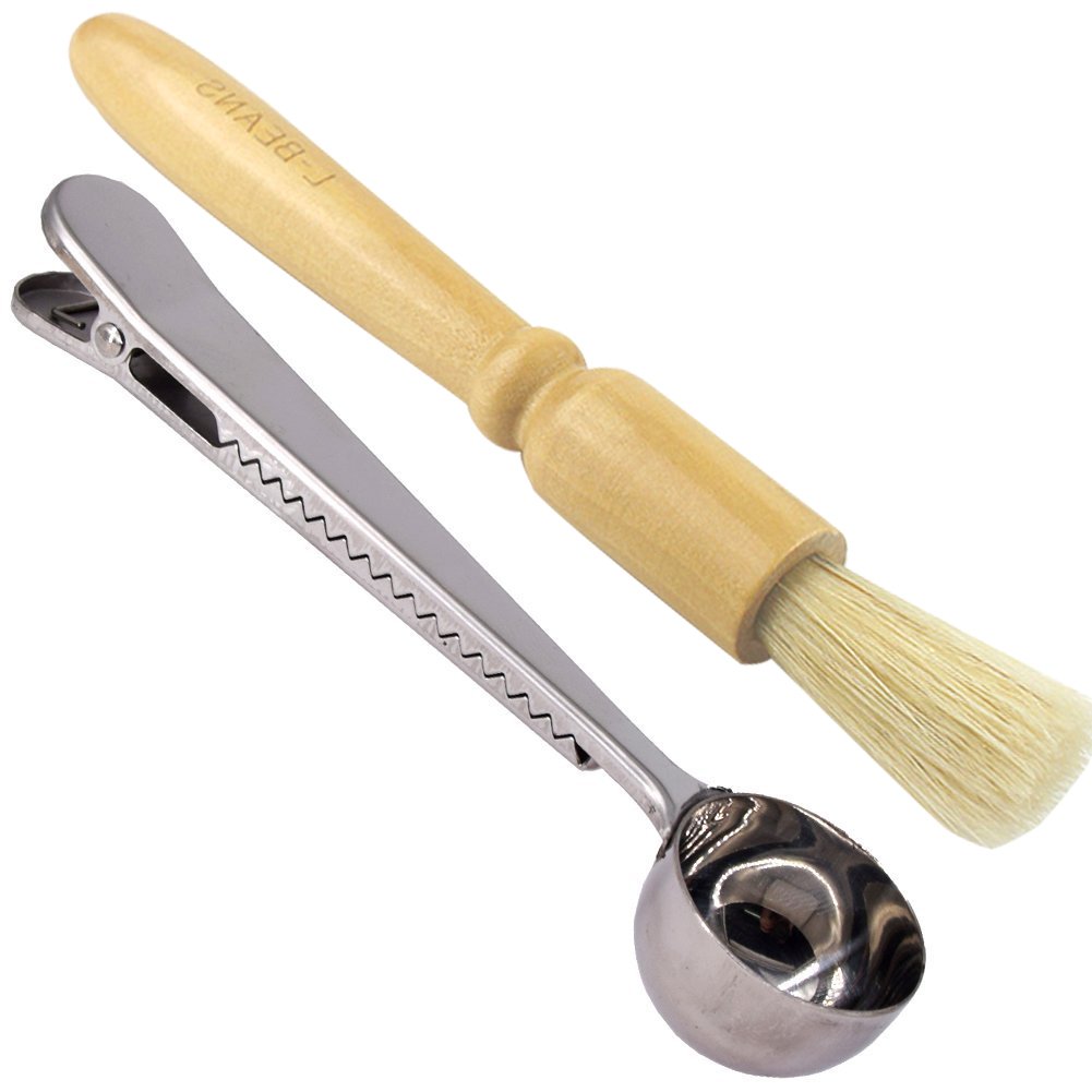 ELEOPTION Stainless Steel Coffee Scoop - 1/2 Tablespoon Measuring Spoon with Bag Clip & Cleaning Brush - Perfect for Coffee Grinder Accessories & Kitchen Measuring - Ideal Gift for Coffee Lovers & Baristas