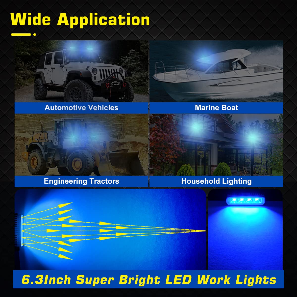 WFPOWER 2-Pack 72W Blue LED Boat Spreader Lights - Waterproof Marine Pontoon Lights for Night Fishing, Dock & Deck Lighting - 6.3 Inch T-Top Lights Compatible with 12V/24V Boats, SUVs & Trucks (Perfect for Nighttime Boating, Fishing & Waterfront Activities)