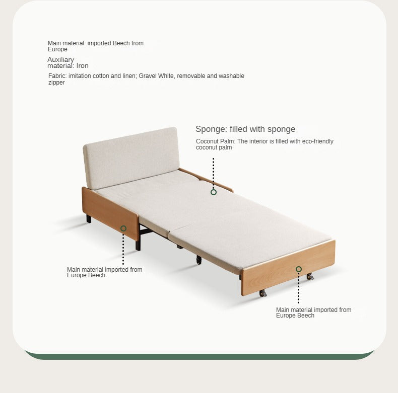 Solid Beech Wood Sofa Bed - Convertible Pull-Out Single Sleeper for Small Spaces | Guest Room & Studio Apartment Furniture