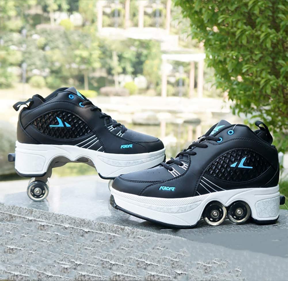 2-in-1 Deformable Roller Shoes for Men & Women - Convertible Parkour & Inline Skates with Double-Row Wheels | Outdoor Sports, Fitness Training & Urban Commuting Shoes
