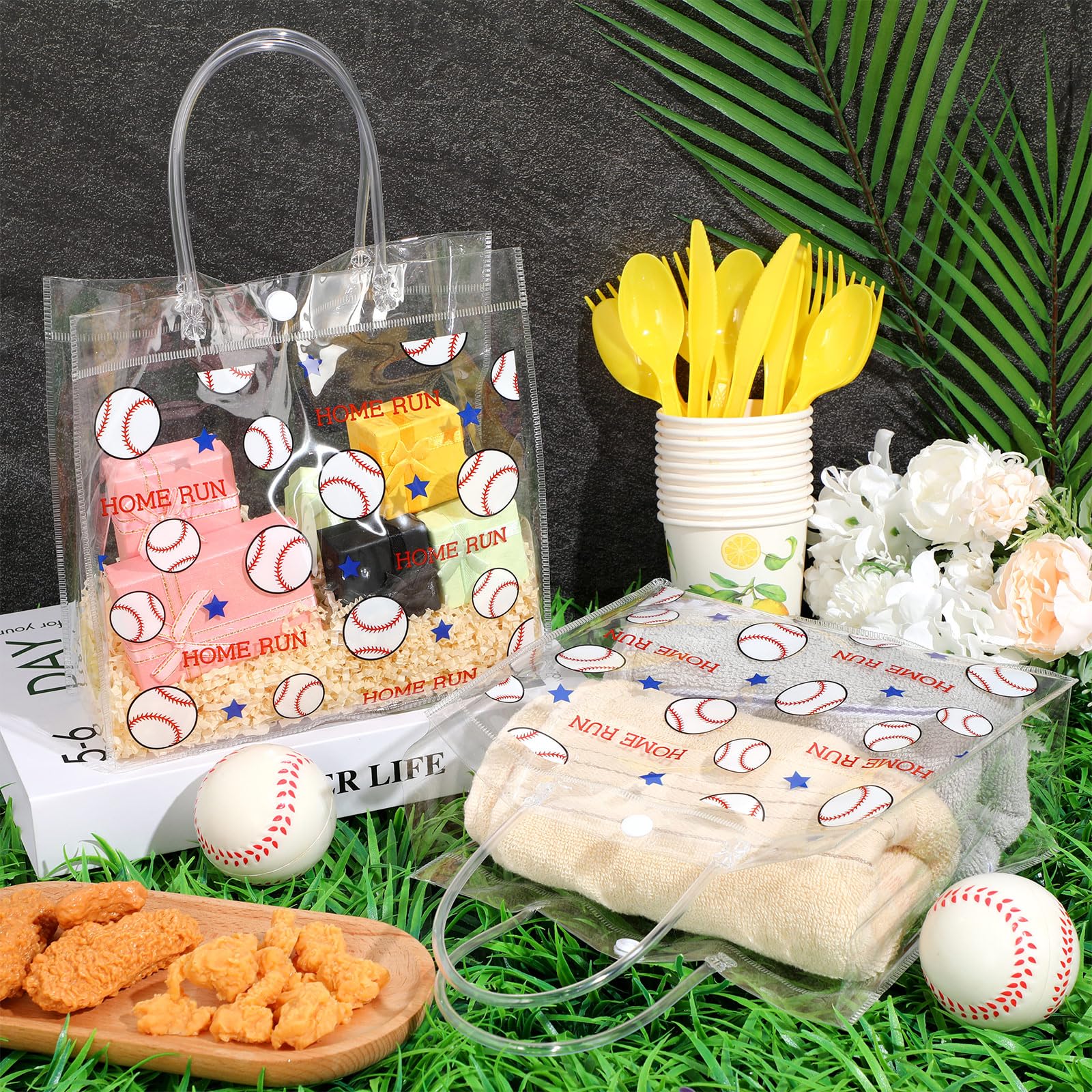20 Pack Clear PVC Baseball Gift Bags with Handles - 8x8x3.15 Inch Sports Theme Party Favor Bags for Birthday, Team Events & Snacks - Bulk Pack for Baseball Parties, Team Celebrations & School Events