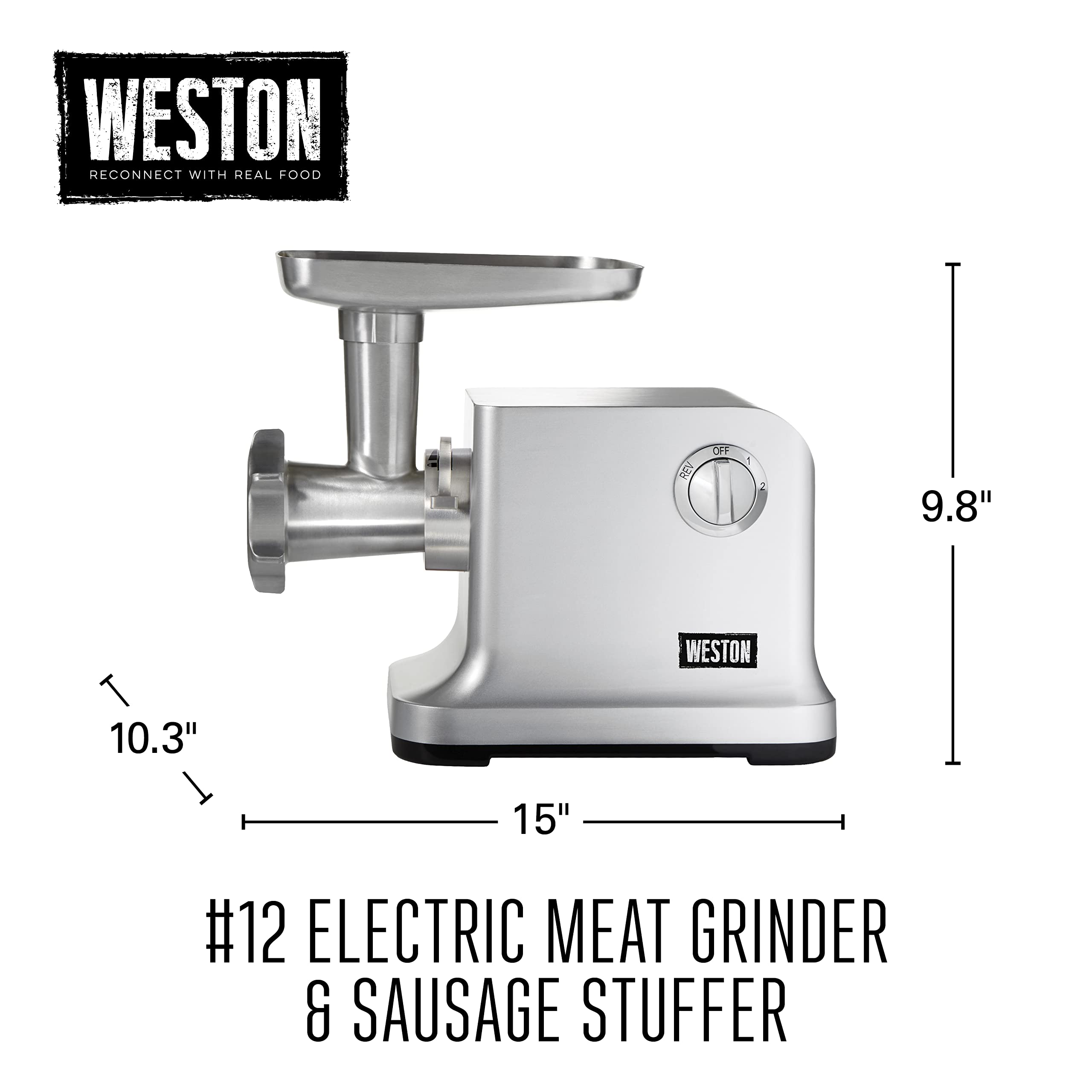 Weston Electric Meat Grinder & Sausage Stuffer - 750W #12 Heavy Duty 1HP Motor, 4 lbs/min Grinding Capacity with Stainless Steel Plates & Die-Cast Aluminum Body (Model 33-1301-W) - Perfect for Home Butchering, Sausage Making & Food Prep