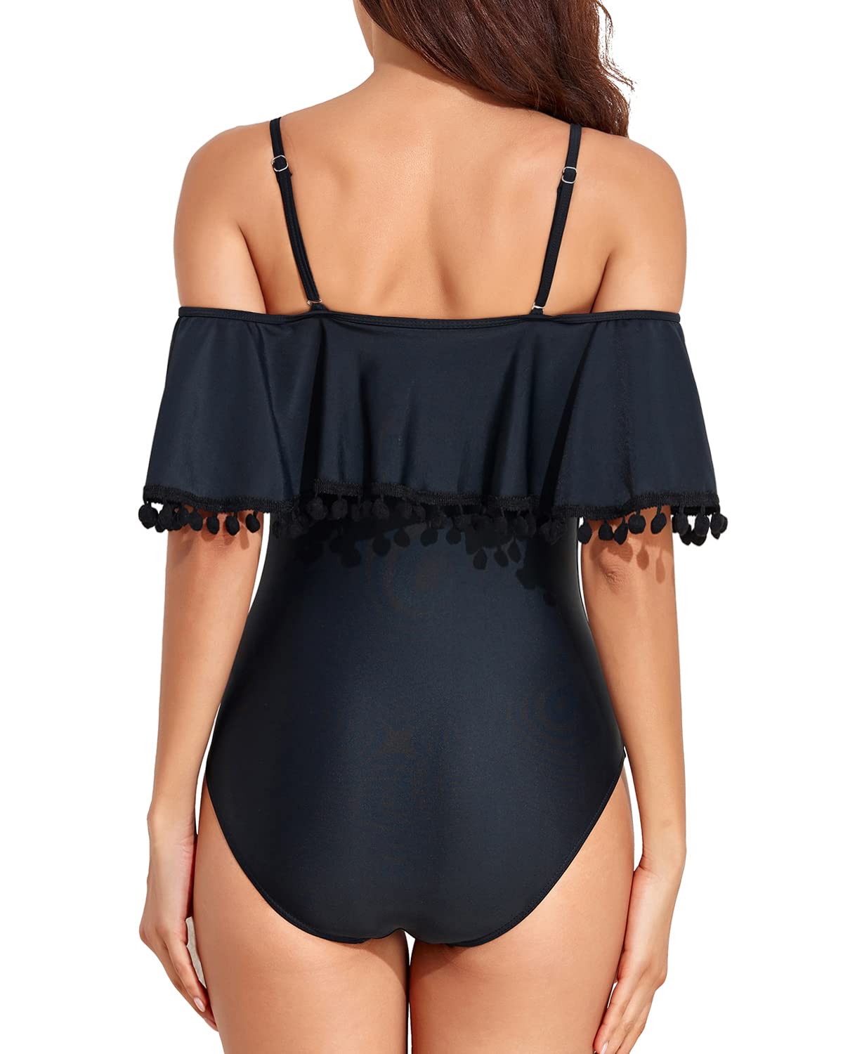 Women's Off Shoulder Ruffled Sleeve One Piece Swimsuit - Retro Bathing Suit for Beach, Pool Party & Summer Vacation