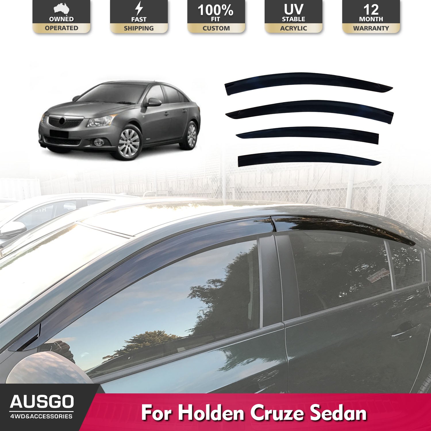 Holden Cruze Sedan 2009-2016 Custom Fit Injection Molded Weather Shields | Wind & Rain Protection for Car Windows | Perfect for All-Season Driving & Road Trips