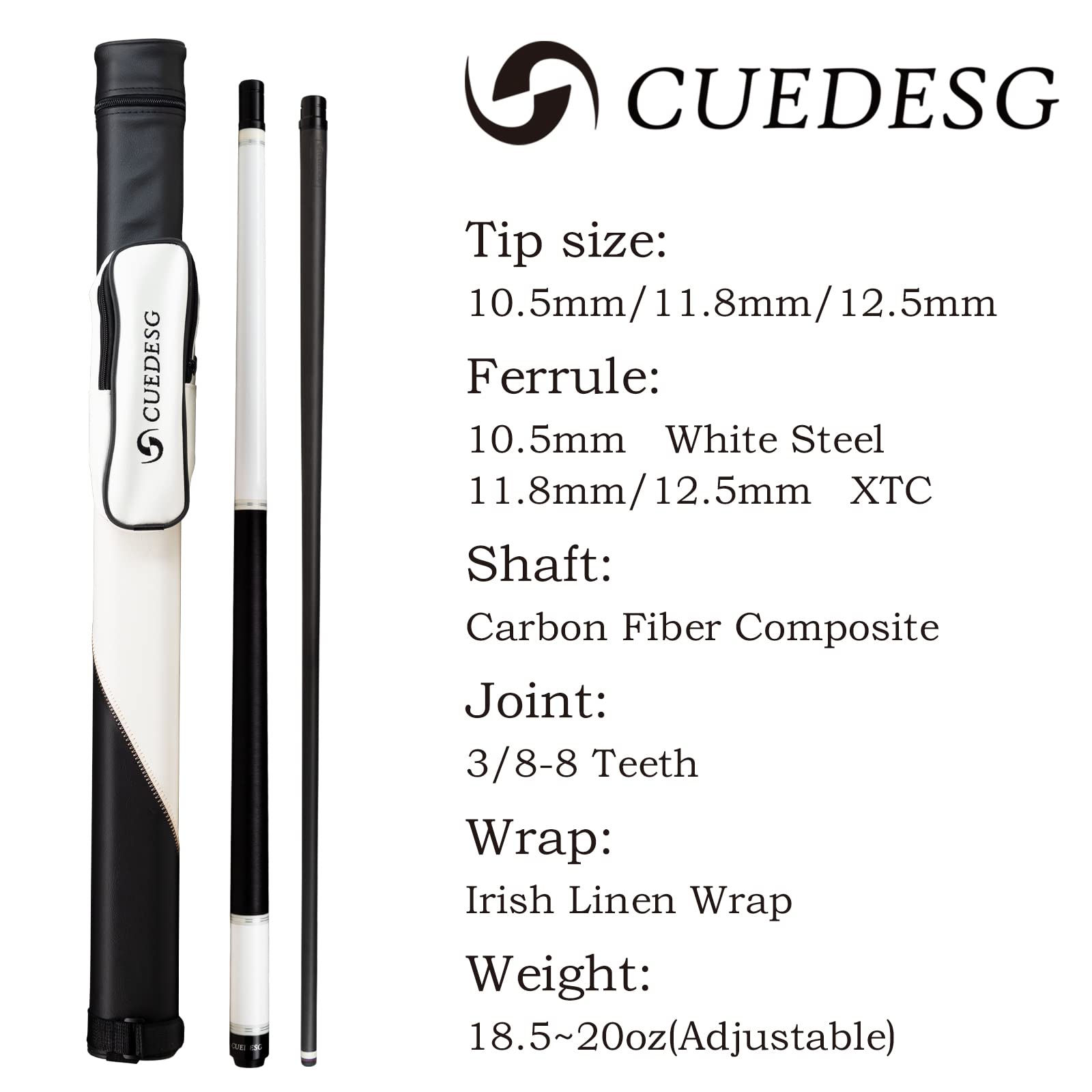 Premium Carbon Fiber Pool Cue Stick - 10.5mm/11.8mm/12.5mm Low Deflection Shaft - Professional Billiard Cue with Carrying Case - Perfect for Tournament Play & Home Pool Tables