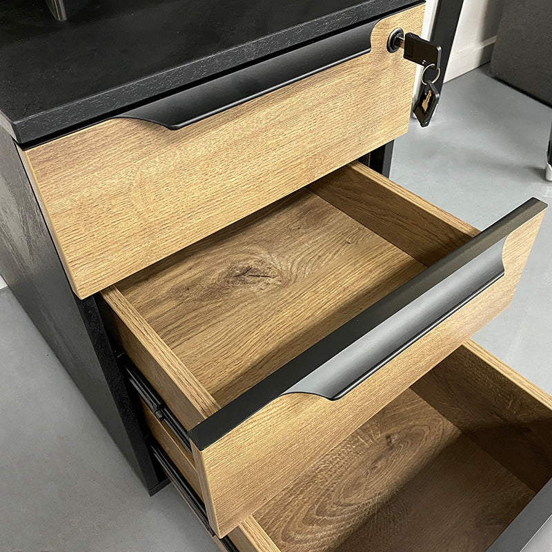 ARTO 4-Person Back-to-Back Office Workstation with 4 Storage Cabinets - 2.4M Warm Oak & Black Finish - Perfect for Open Office Layouts & Collaborative Workspaces