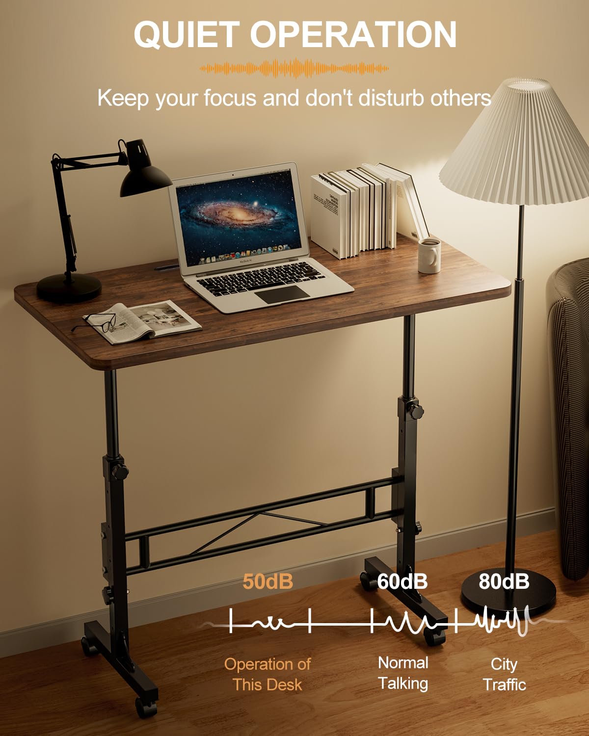 Adjustable Height Small Standing Desk with Wheels - 32 Inch Portable Mobile Stand Up Desk for Home Office, Walking Pad Treadmill & Workspace - Rustic Rolling Desk for Ergonomic Workstation