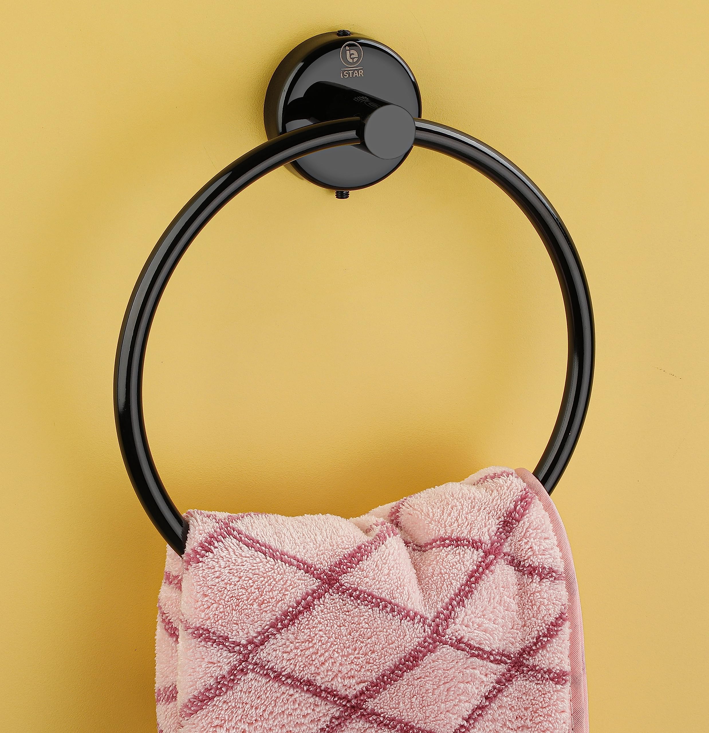 iSTAR Stainless Steel Towel Ring - Napkin Holder for Kitchen & Bathroom - Black Finish (Pack of 1) - Perfect for Hand Towels, Dish Cloths, and Decorative Napkins in Modern Homes