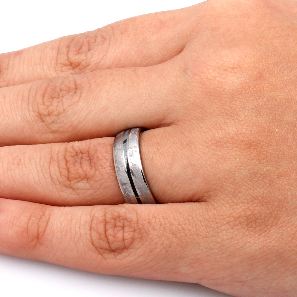 Blue Meteorite Ring for Men - Unique Mokume Gane Wedding Band, Durable Titanium Meteorite Jewelry for Grooms & Gifts - Perfect for Weddings, Anniversaries & Special Occasions