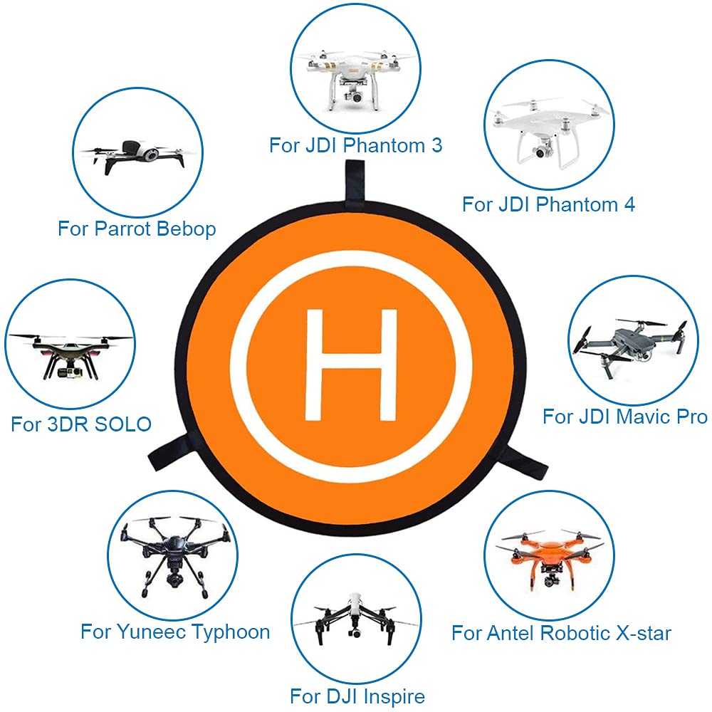 Universal Drone Landing Pad 55cm/21.6 Inch - Waterproof Helipad for DJI Mavic Mini 2, Air 2, Phantom & More - Double Sided Orange/Blue with Reflective Tape & Ground Pegs - Perfect for Outdoor Flying, Aerial Photography & Night Operations