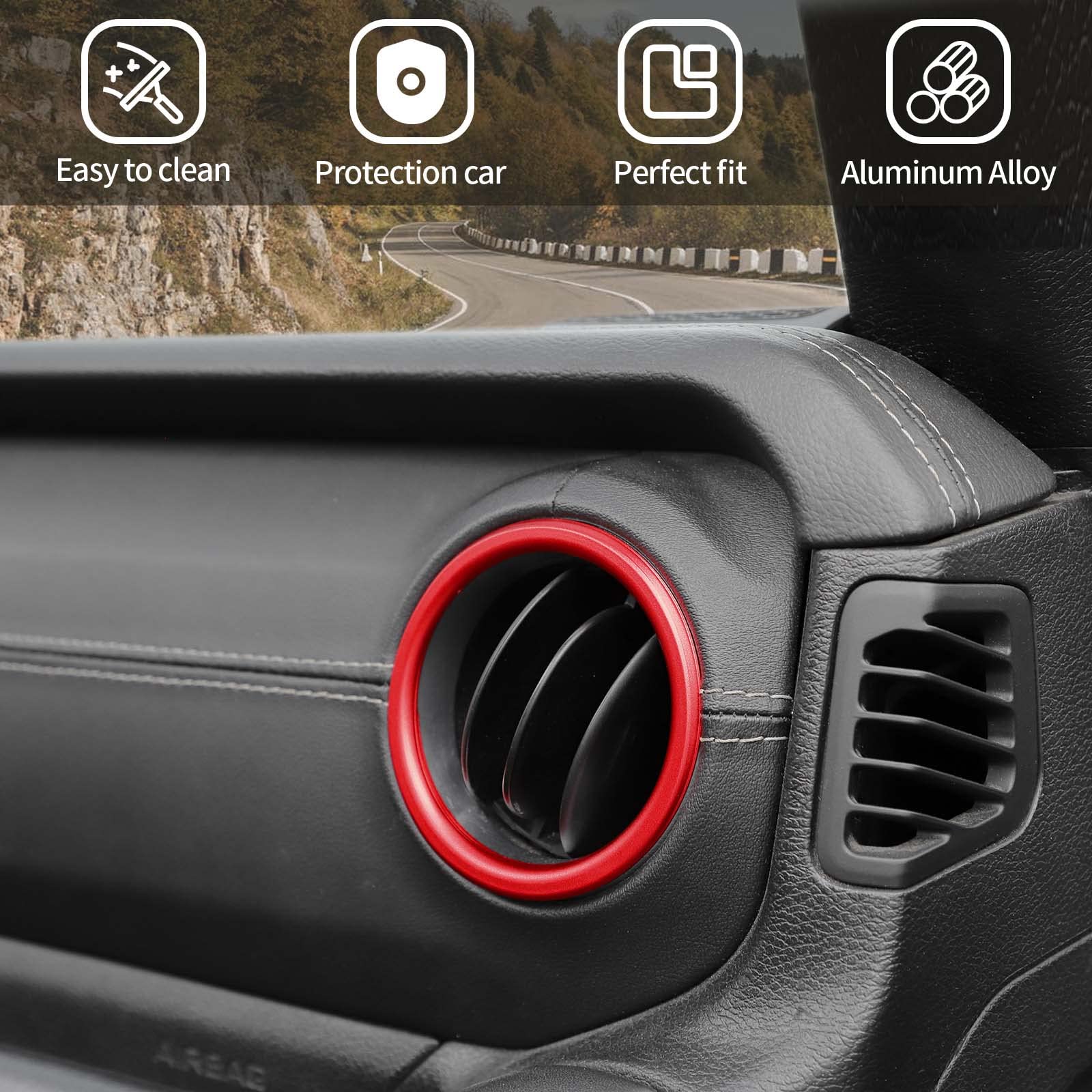 Jeep JL Dash Air Vent Trim - Red Aluminum Alloy AC Vent Outlet Bezel for 2018-2023 Jeep Wrangler JL/JLU & Gladiator JT | Interior Accessories Upgrade for Off-Road & Daily Driving