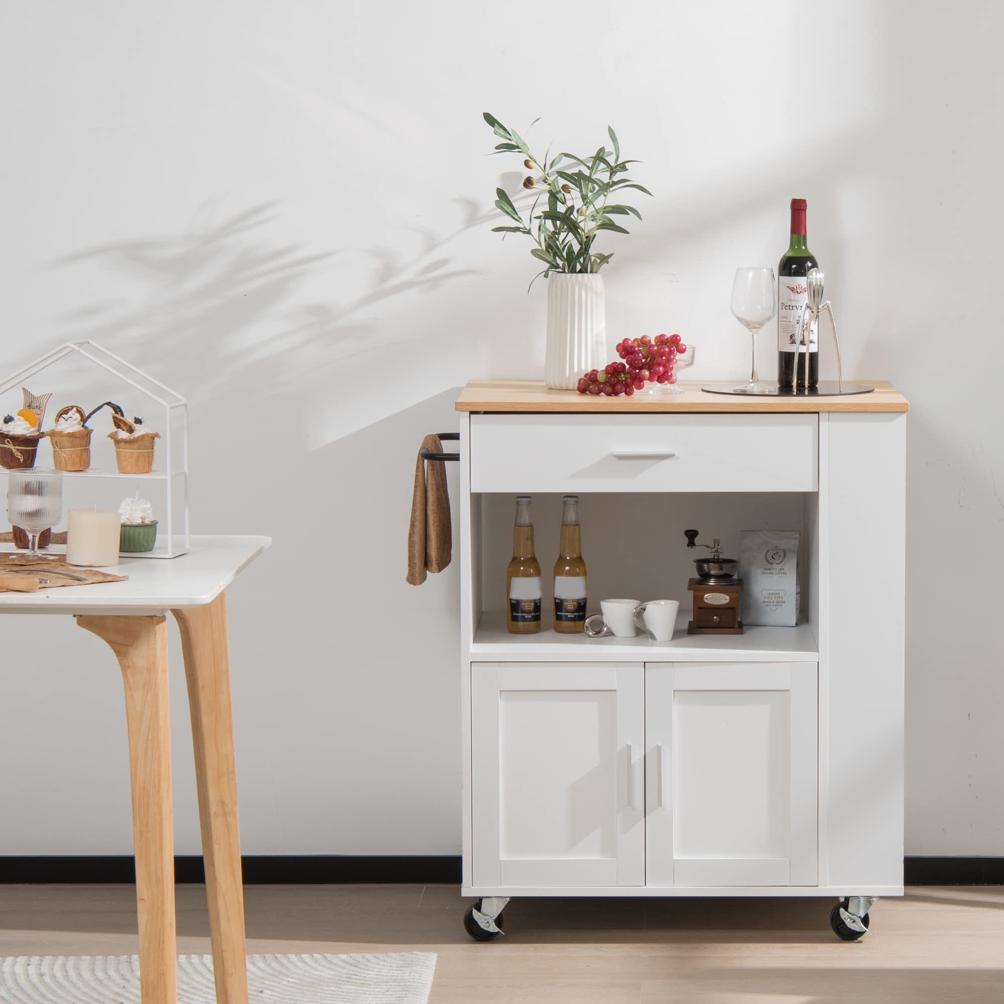 LOKO Mobile Kitchen Island Cart with Towel Rack & Spice Rack - 32.5