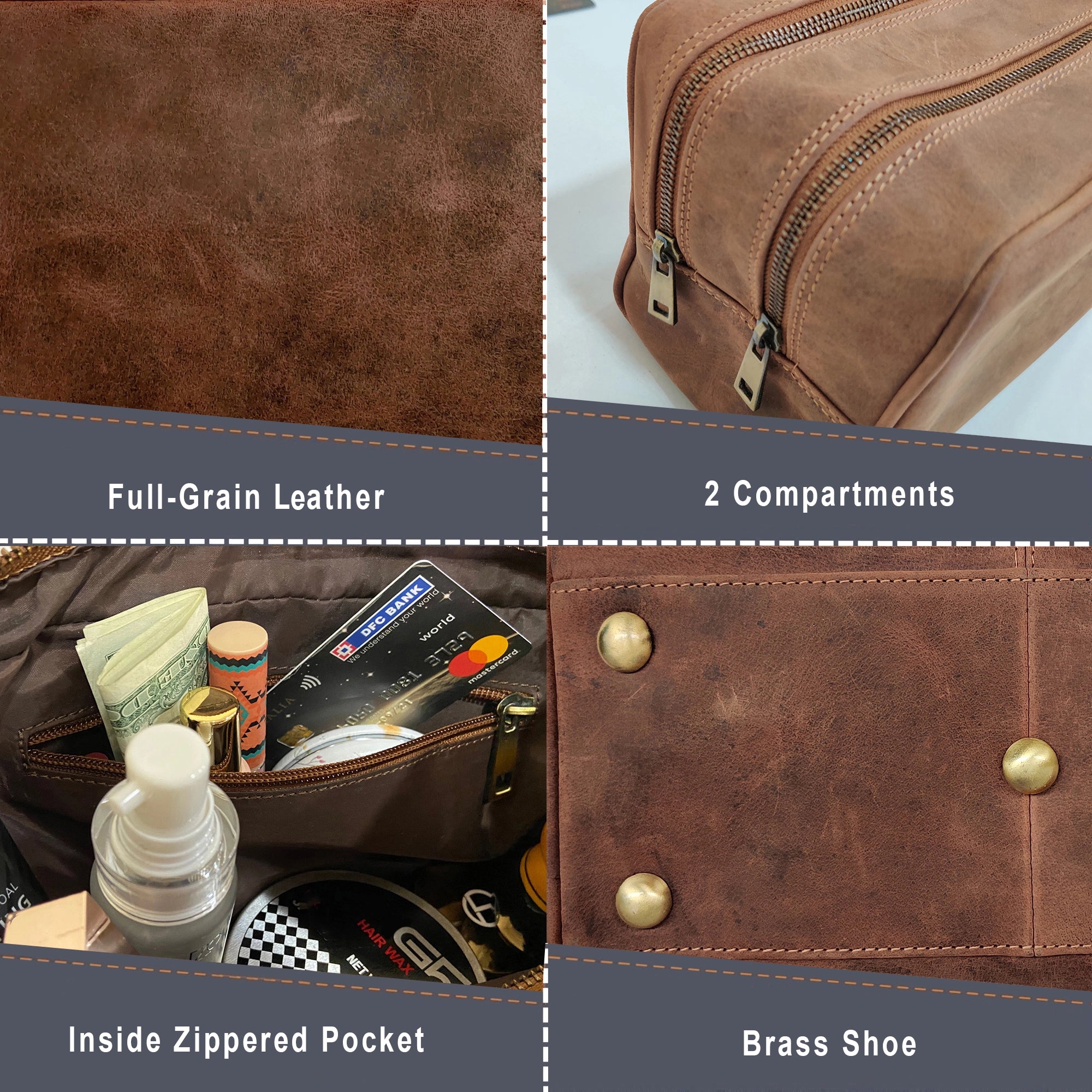 Johnny Handmade Leather Dopp Kit - Premium Travel Toiletry Bag for Men | Durable & Water-Resistant | Perfect for Business Trips, Gym & Weekend Getaways